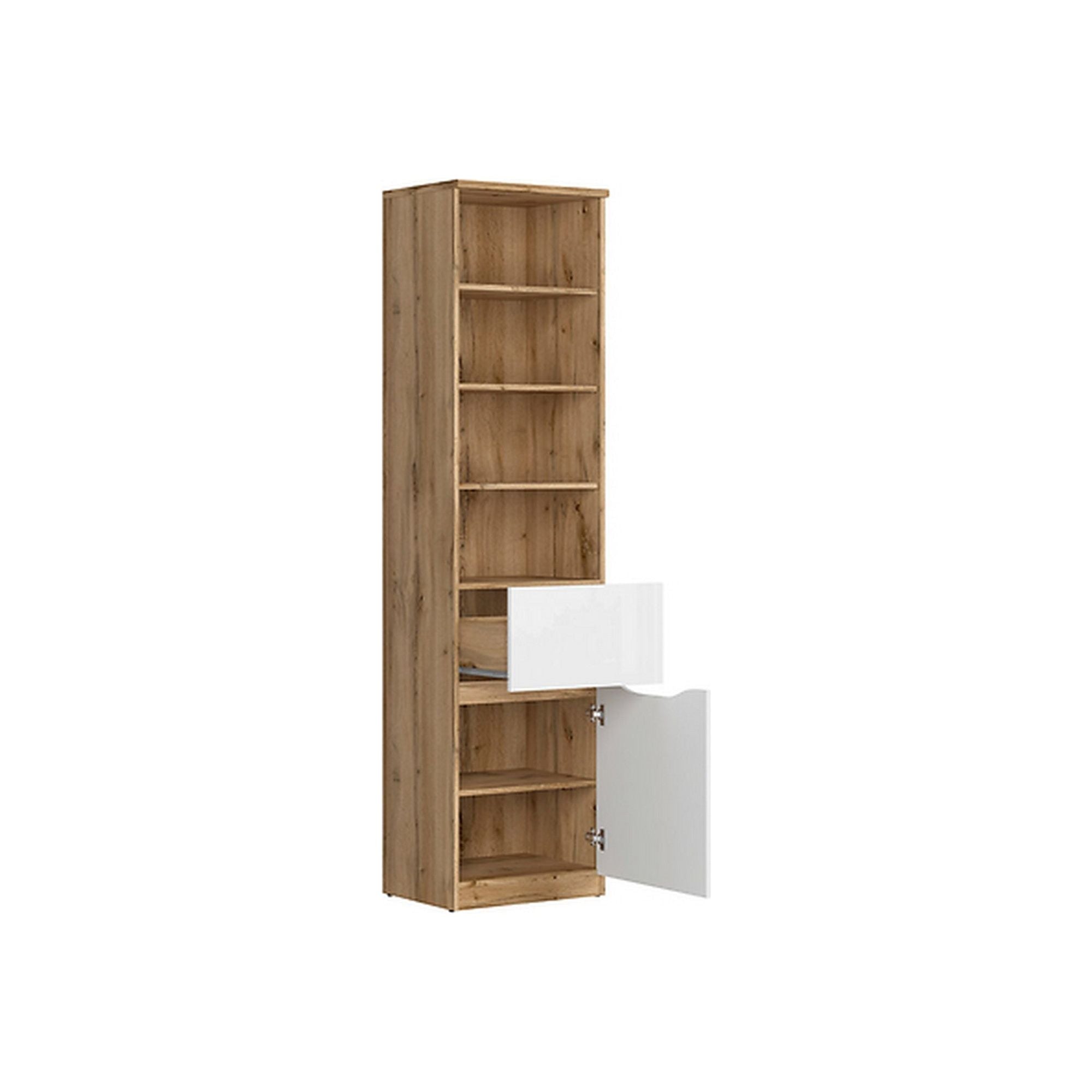 Biblioteca NUIS, stejar/alb, 50x40x198 cm