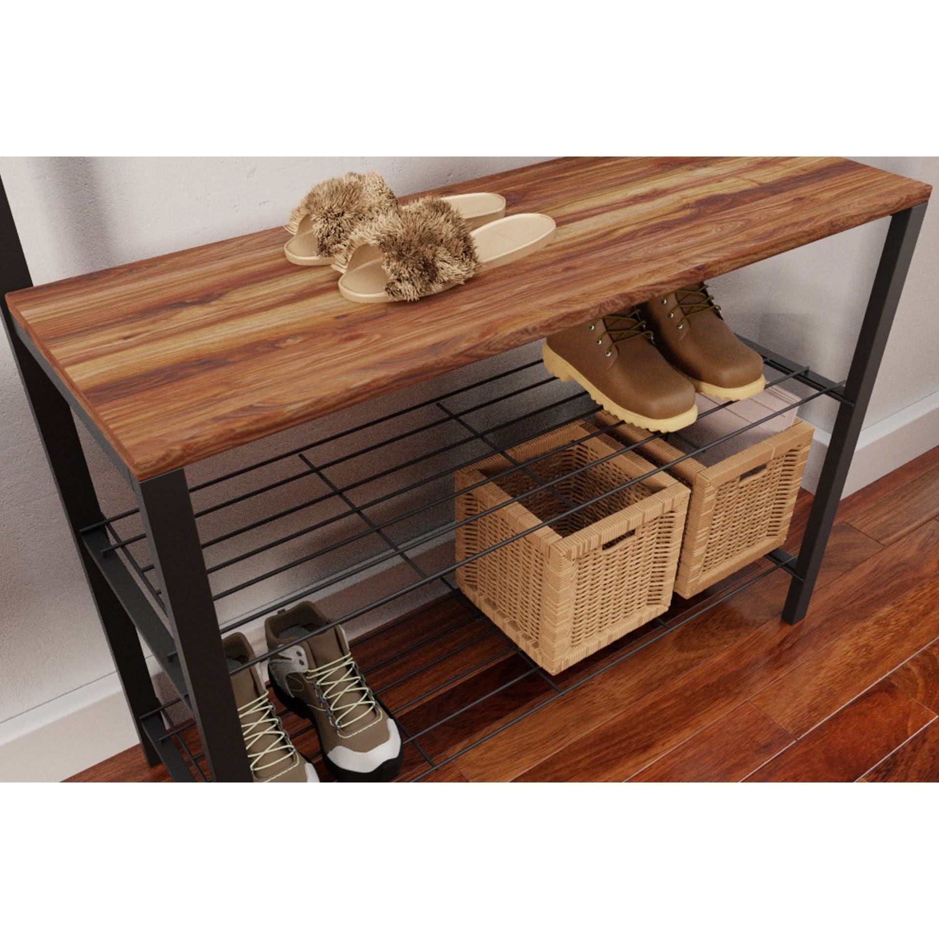 Mobilier hol 203DRG1701, nuc/negru, PAL melaminat/metal, 86x30x172 cm