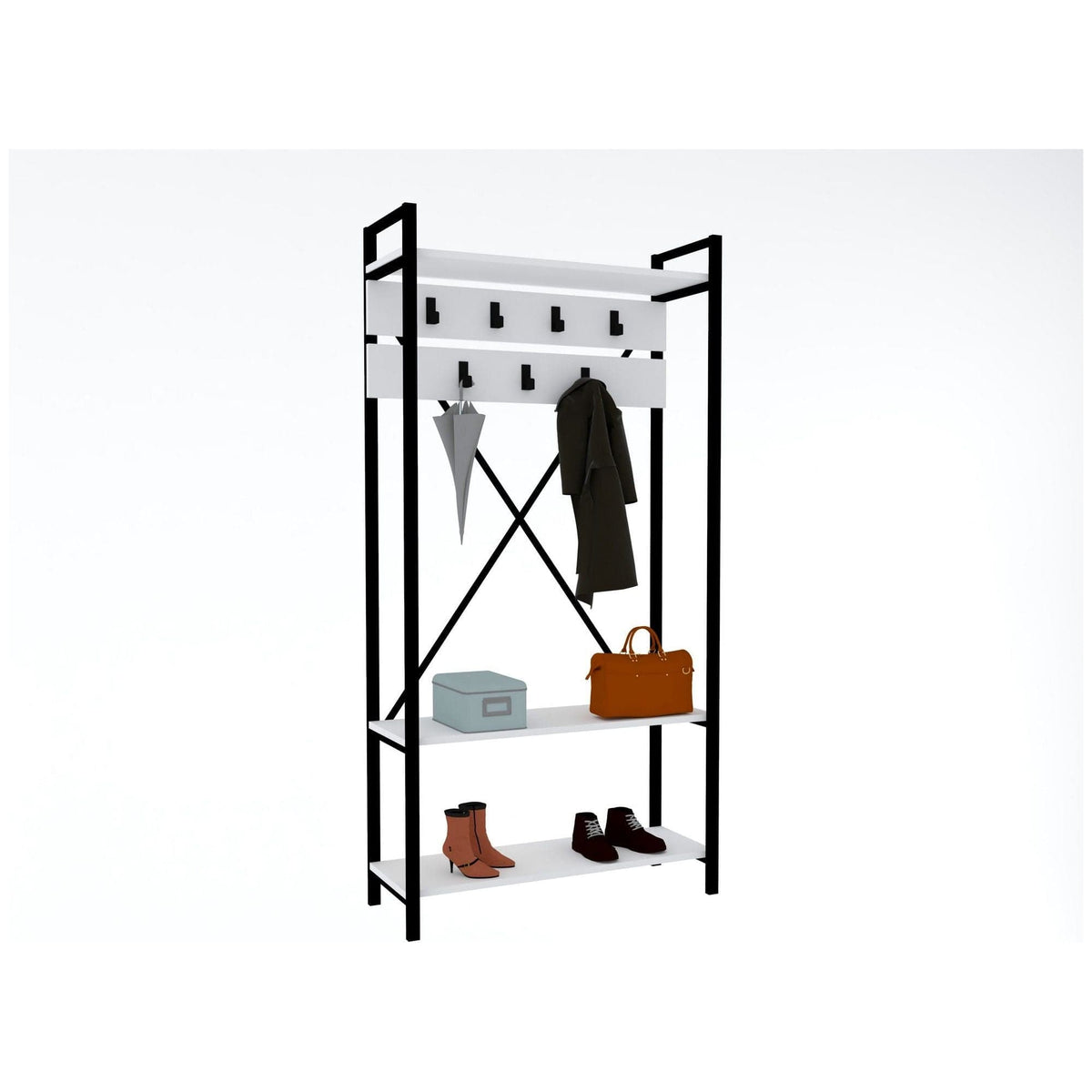 Mobilier hol ALFA, alb/negru, PAL melaminat, 90x34x180 cm