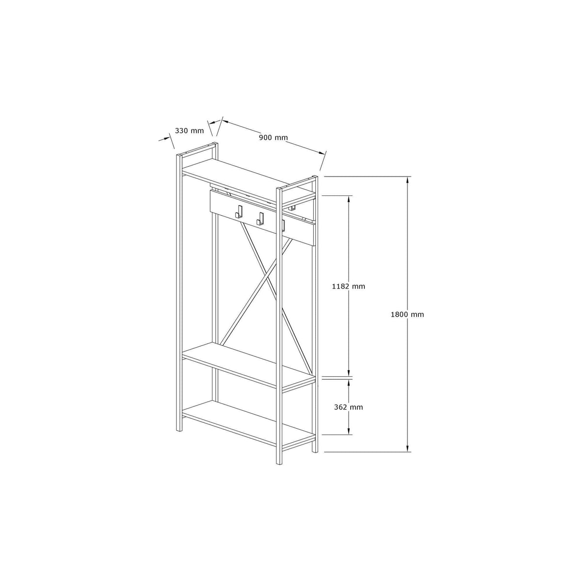 Mobilier hol ALFA, alb/negru, PAL melaminat, 90x34x180 cm