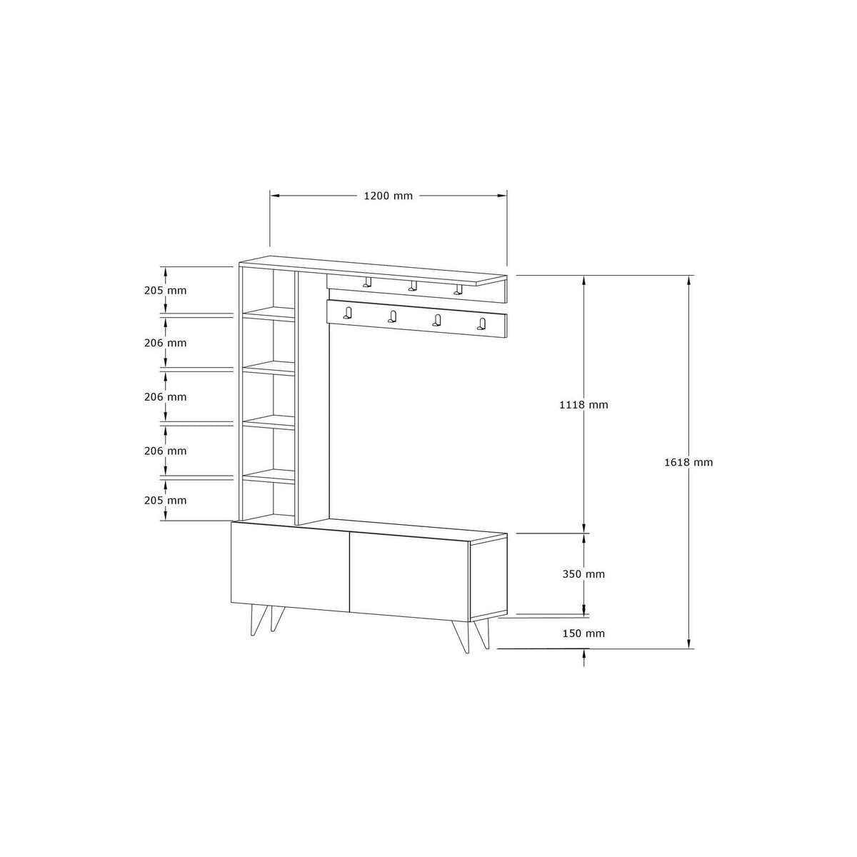 Mobilier hol BAHAR, alb, PAL melaminat, 120x32x162 cm