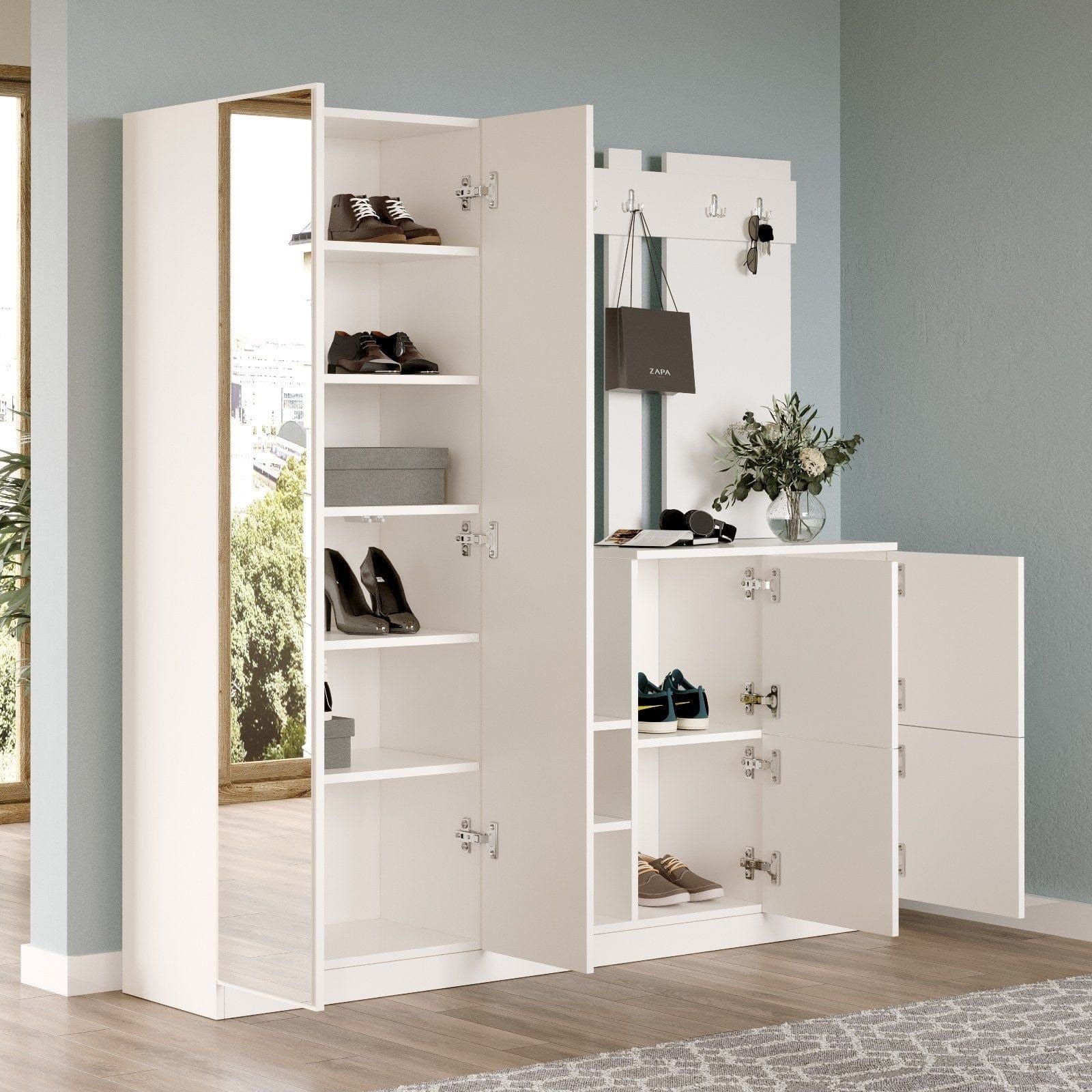 Mobilier hol DD9-W, alb, PAL melaminat, 187x38x180 cm