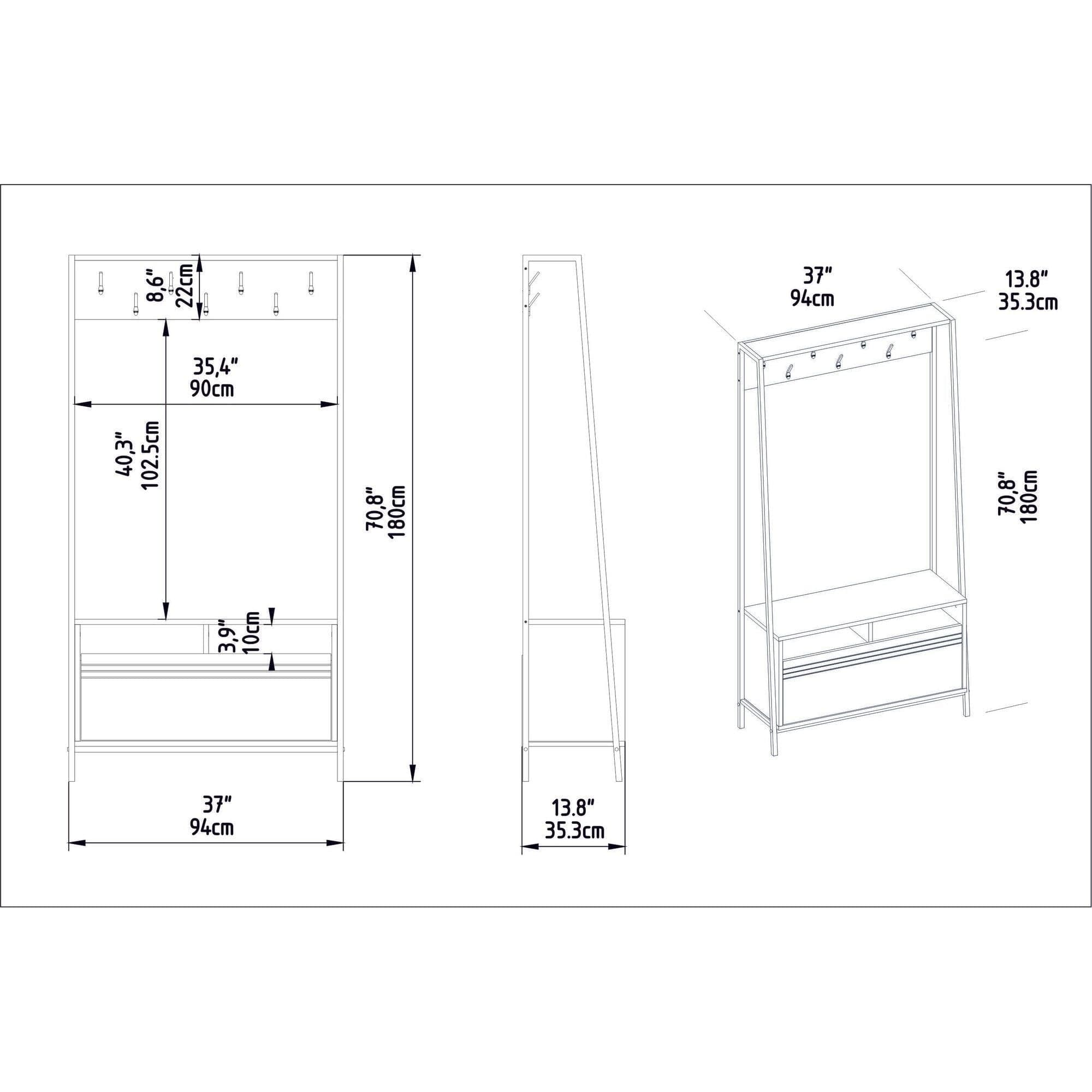 Mobilier hol DEVIN, negru, PAL melaminat/metal, 94x35x180 cm