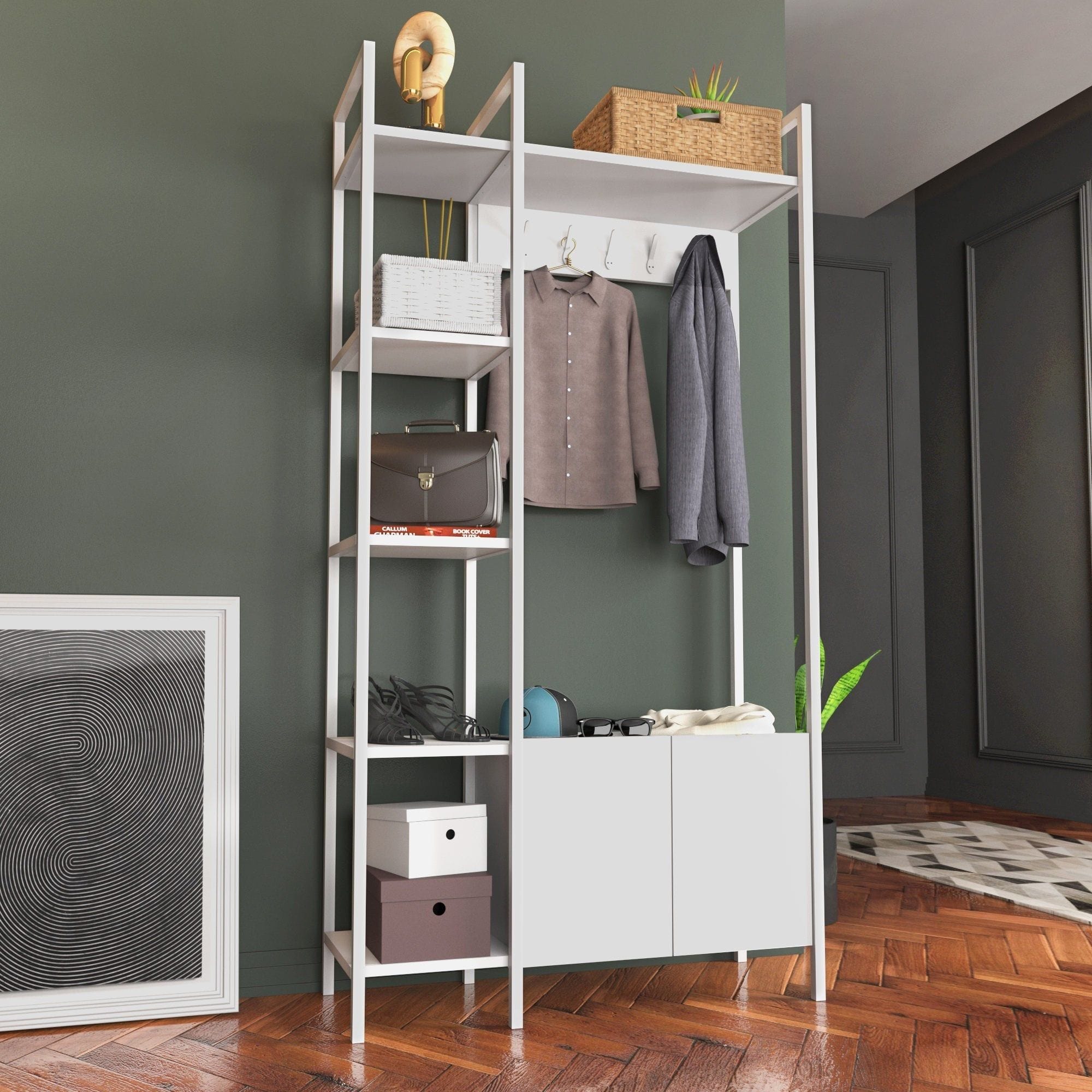 Mobilier hol DOGA, alb, PAL melaminat/metal, 90x35x175 cm