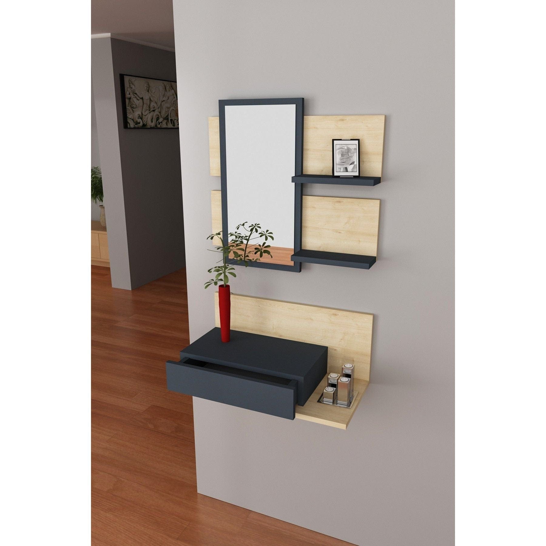Mobilier hol MIMOZA, stejar/gri antracit, PAL melaminat, 60x31x28/60 cm