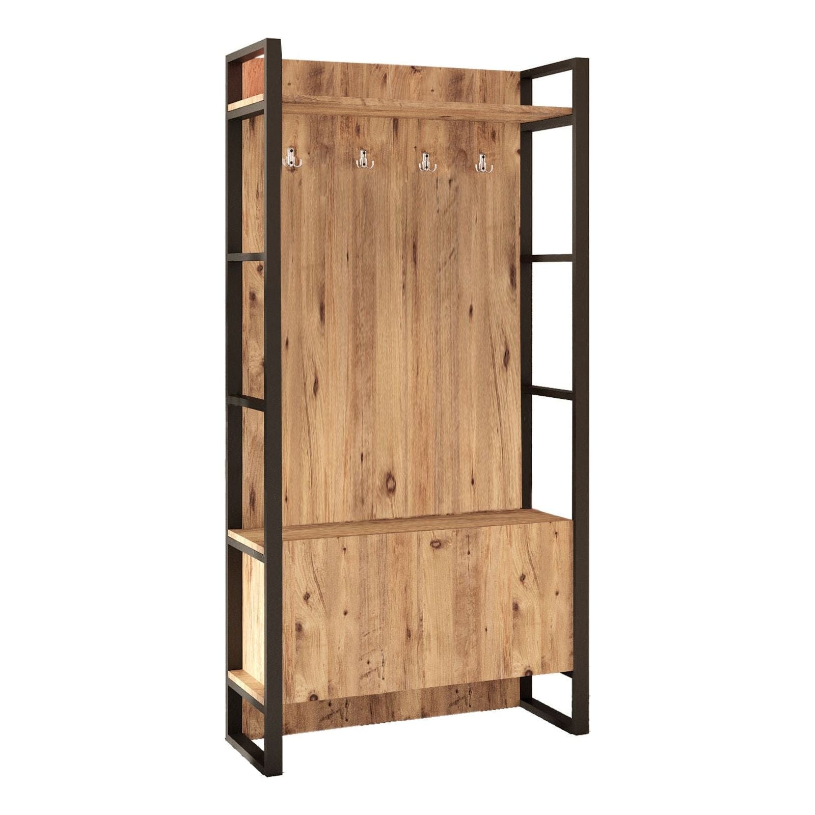 Mobilier hol ML13-A, stejar/negru, PAL melaminat/metal, 90x34x180 cm