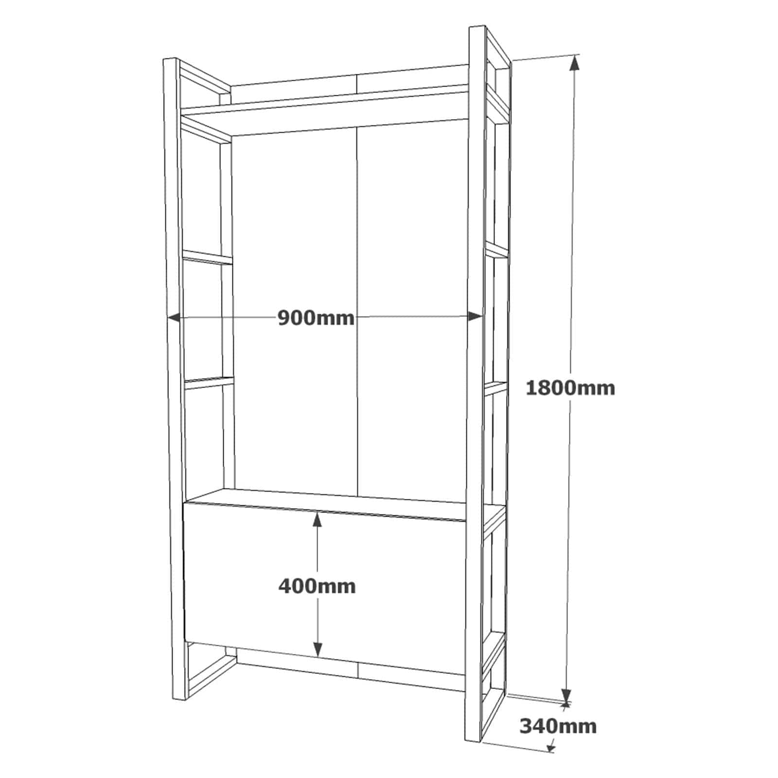 Mobilier hol ML13-A, stejar/negru, PAL melaminat/metal, 90x34x180 cm