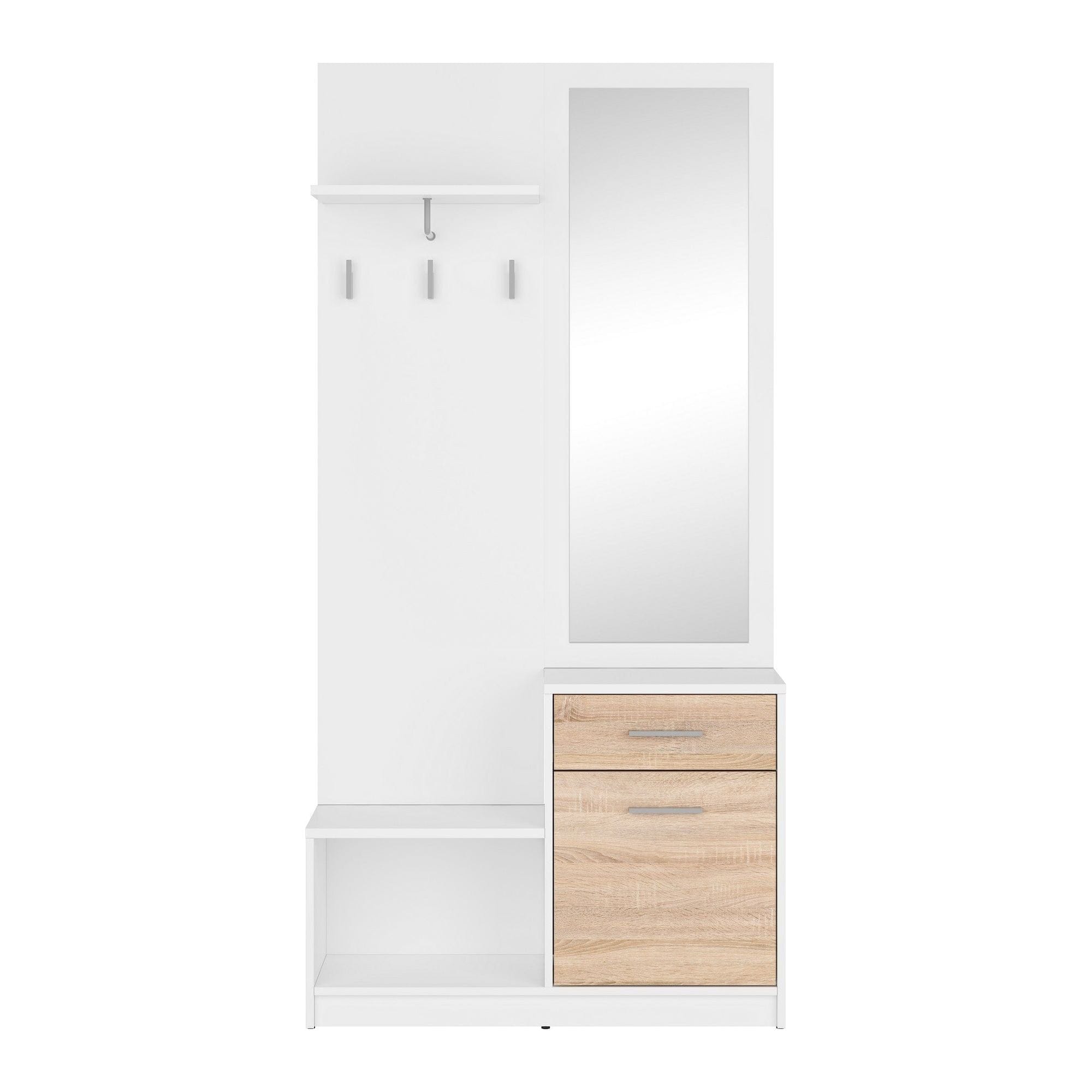 Mobilier hol NEPO PLUS, alb/stejar sonoma, PAL laminat, 90x31x186 cm
