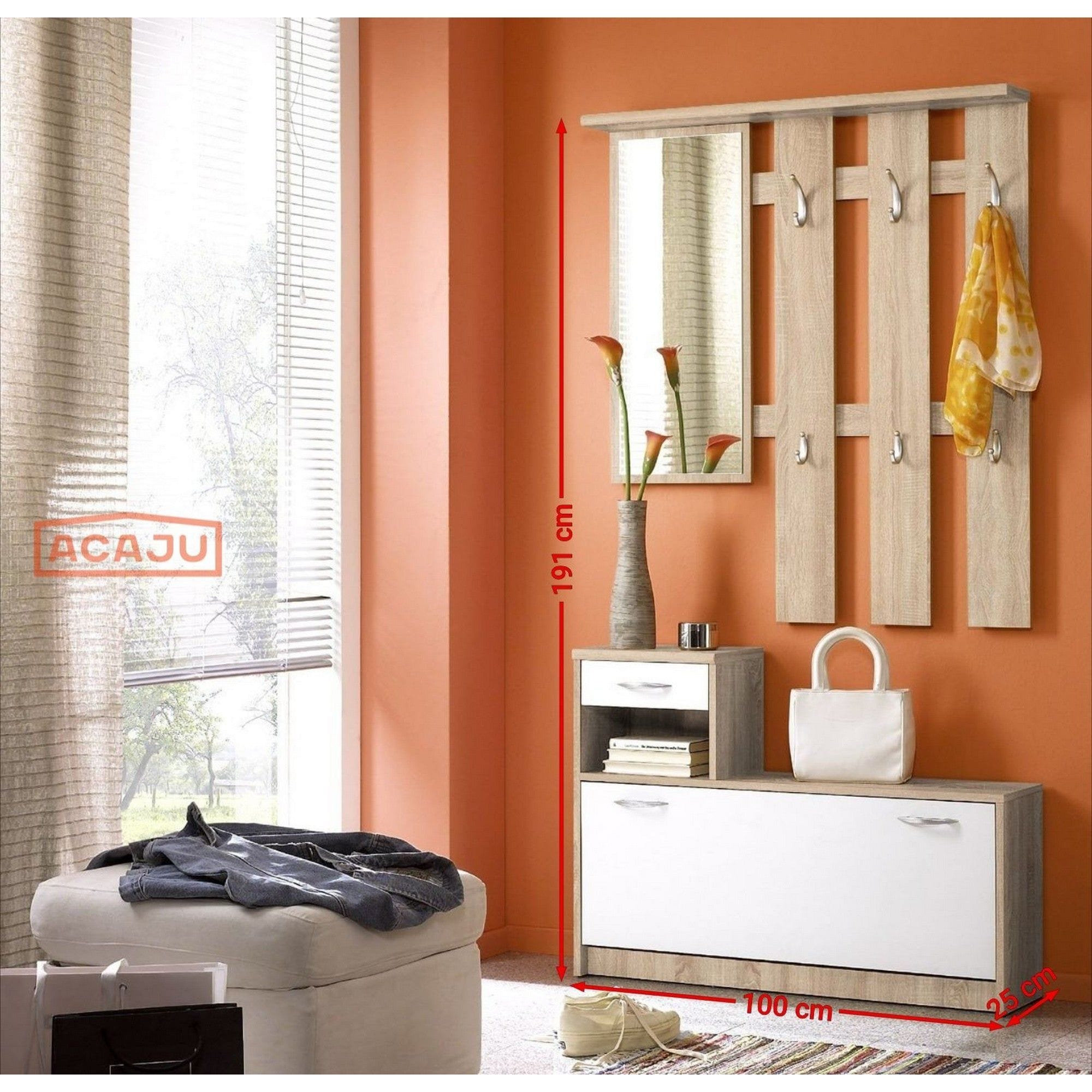 Mobilier hol VERA, alb/gri beton, PAL melaminat, 100x25x191 cm