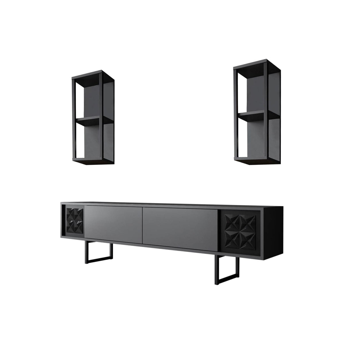 Mobilier living 618BLY1139, gri/negru, PAL melaminat, 3 piese