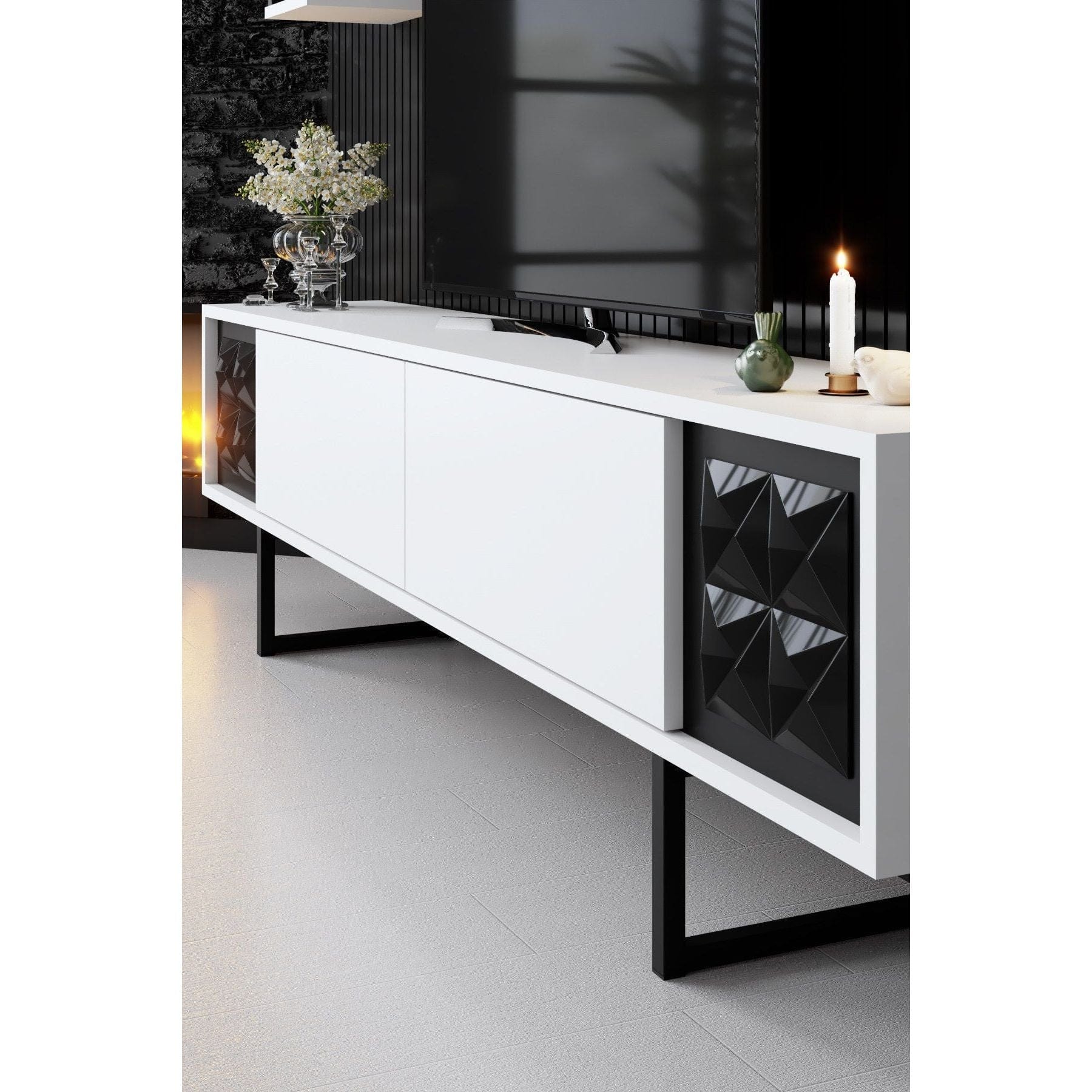Mobilier living 618BLY1140, alb/negru, PAL melaminat/metal, 3 piese