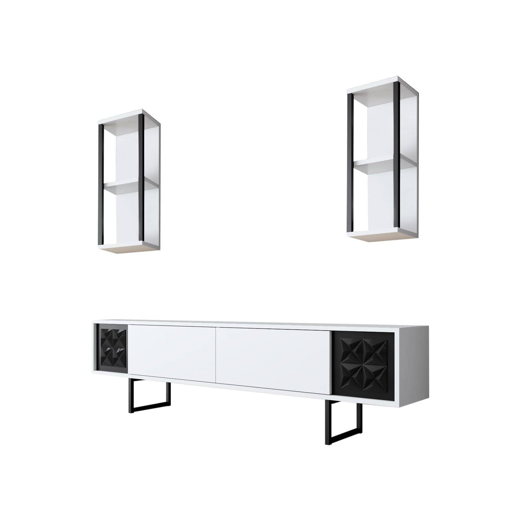 Mobilier living 618BLY1140, alb/negru, PAL melaminat/metal, 3 piese