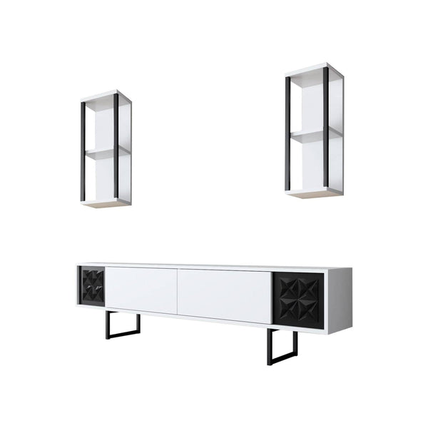 Mobilier living 618BLY1140, alb/negru, PAL melaminat/metal, 3 piese