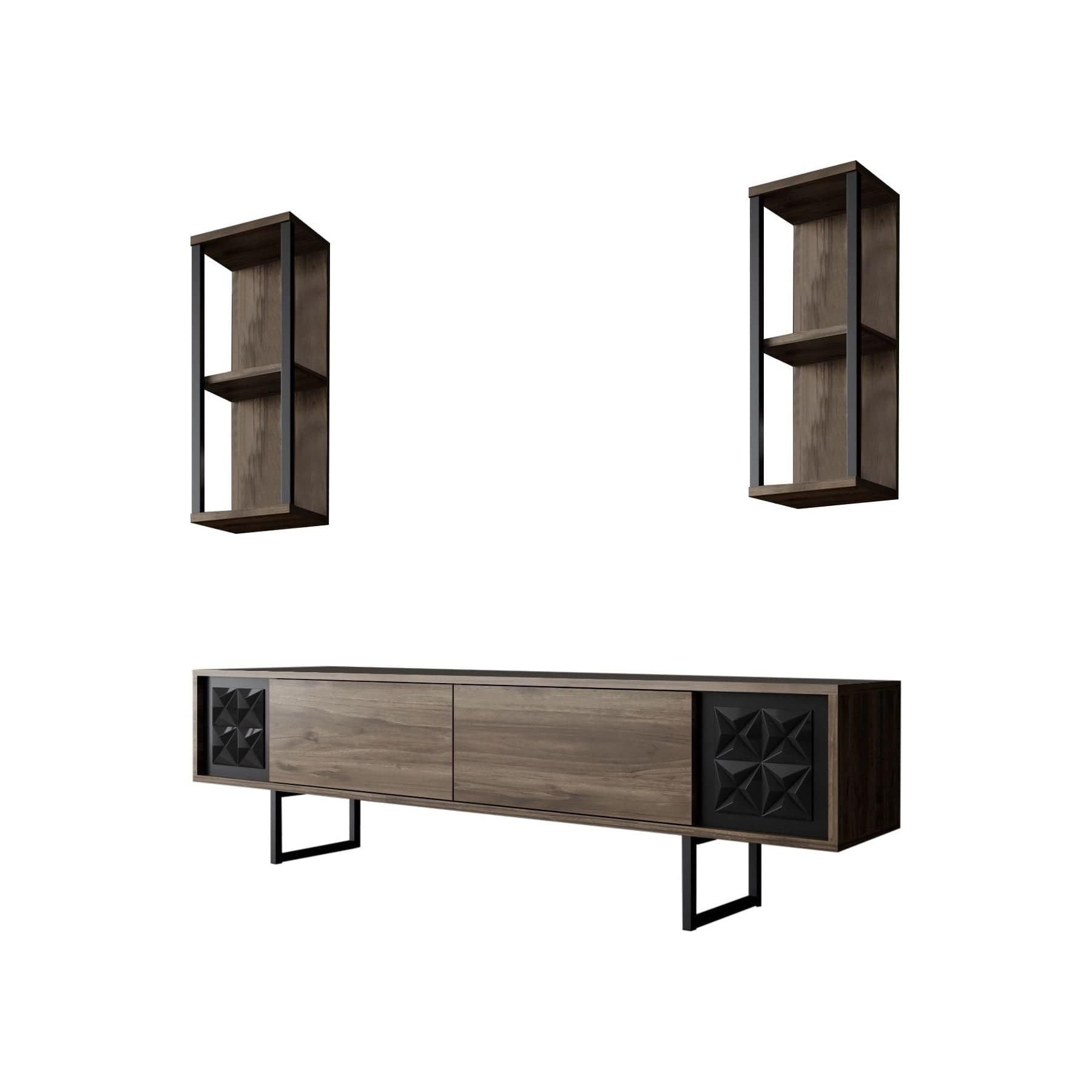 Mobilier living 618BLY1141, stejar inchis/negru, PAL melaminat/metal, 3 piese