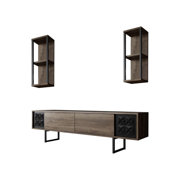 Mobilier living 618BLY1155, stejar inchis/negru, PAL melaminat/negru, 4 piese