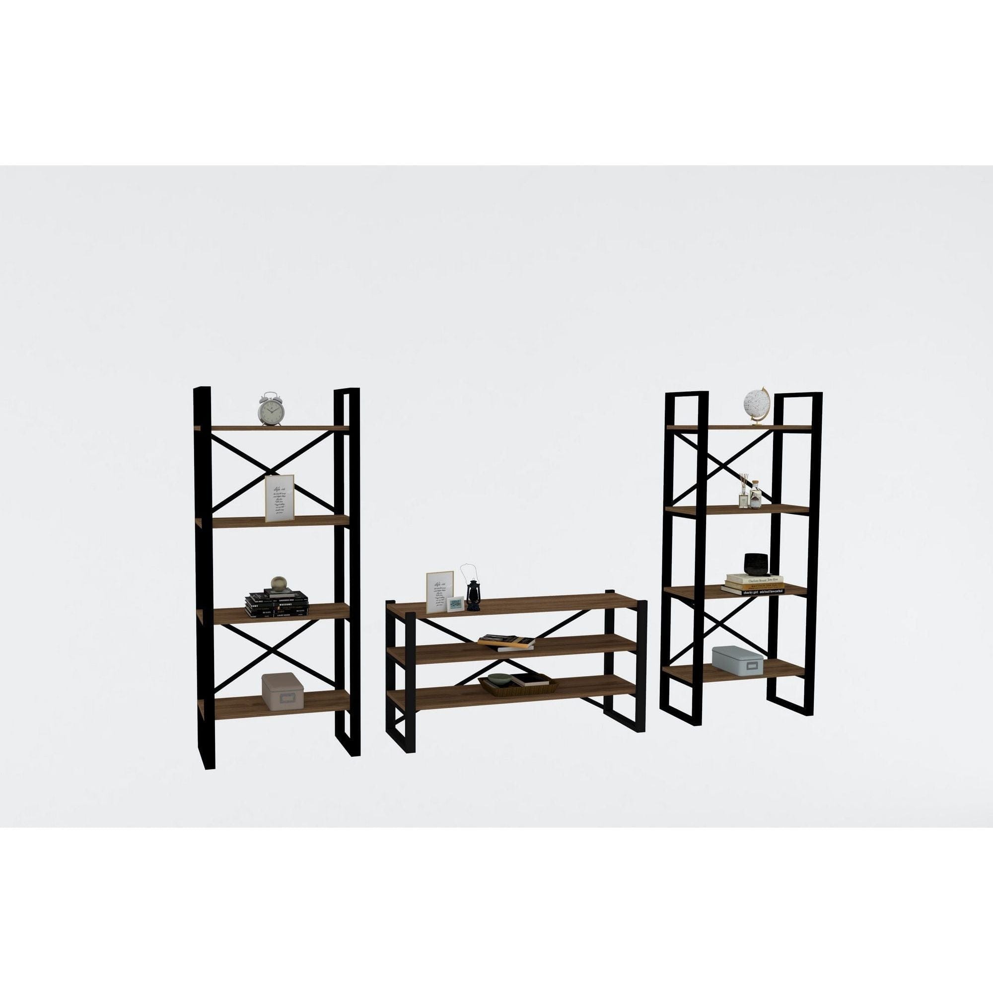 Mobilier living 835PUQ3011, nuc/negru, PAL melaminat/metal, 3 piese