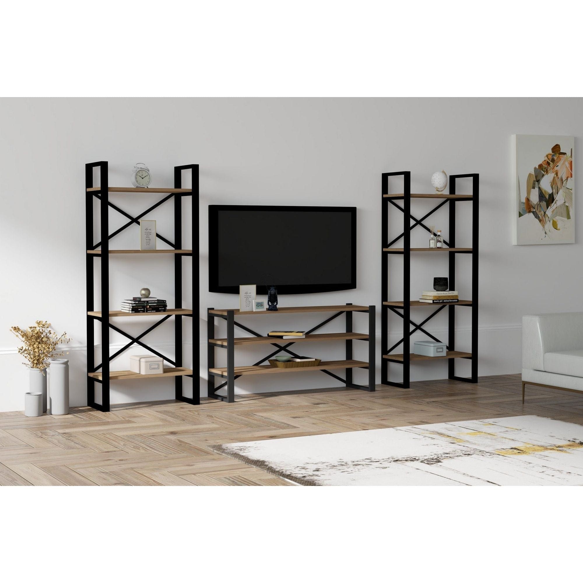 Mobilier living 835PUQ3011, nuc/negru, PAL melaminat/metal, 3 piese