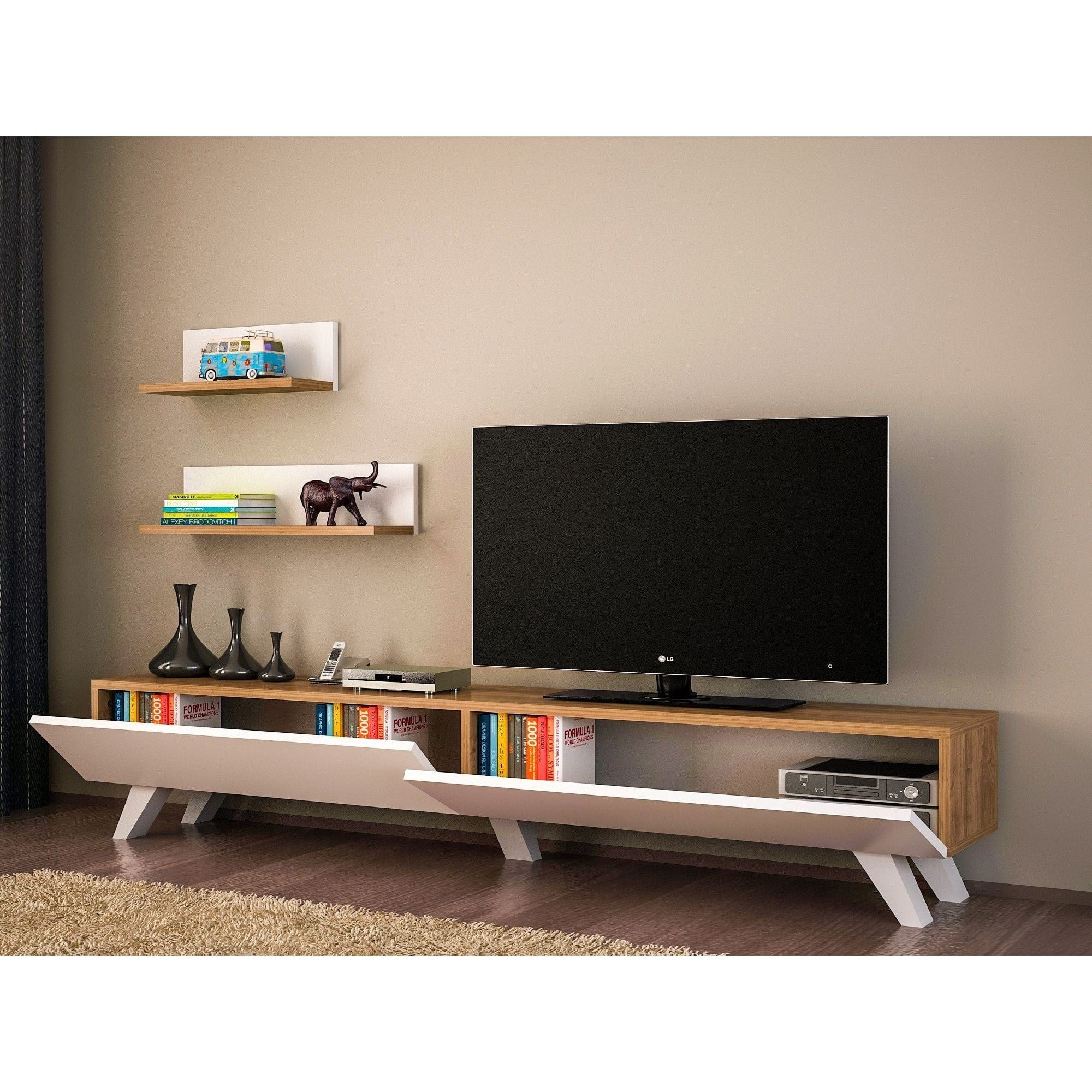 Mobilier living AMERIKA, alb/nuc, PAL melaminat, 3 piese