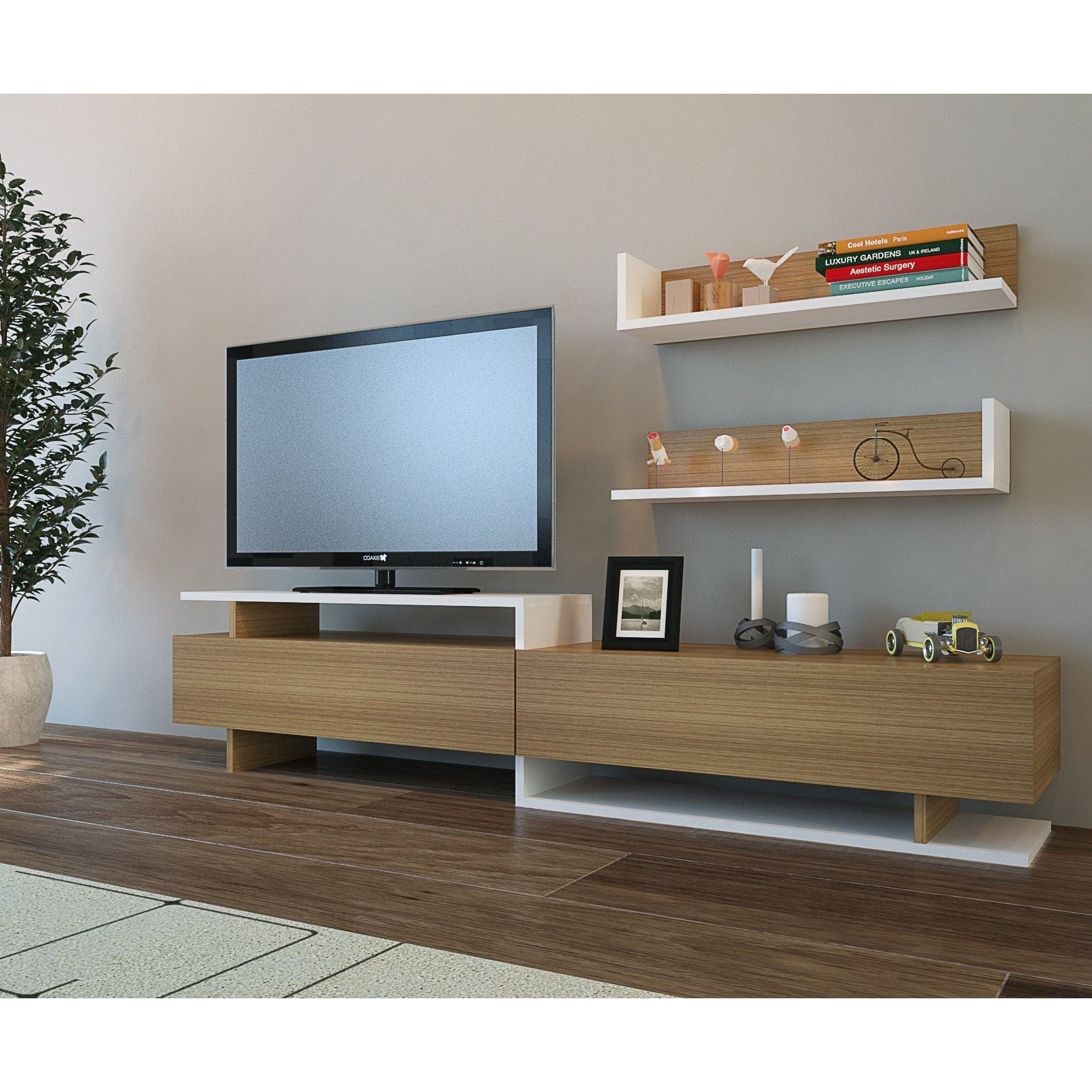 Mobilier living AYAZ, stejar sonoma/alb, PAL melaminat, 3 piese