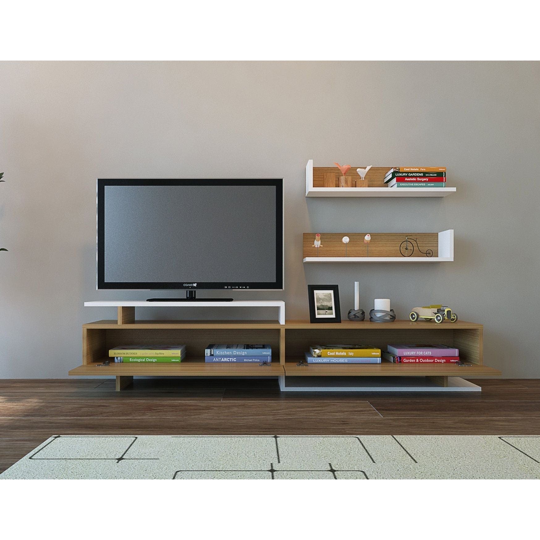 Mobilier living AYAZ, stejar sonoma/alb, PAL melaminat, 3 piese