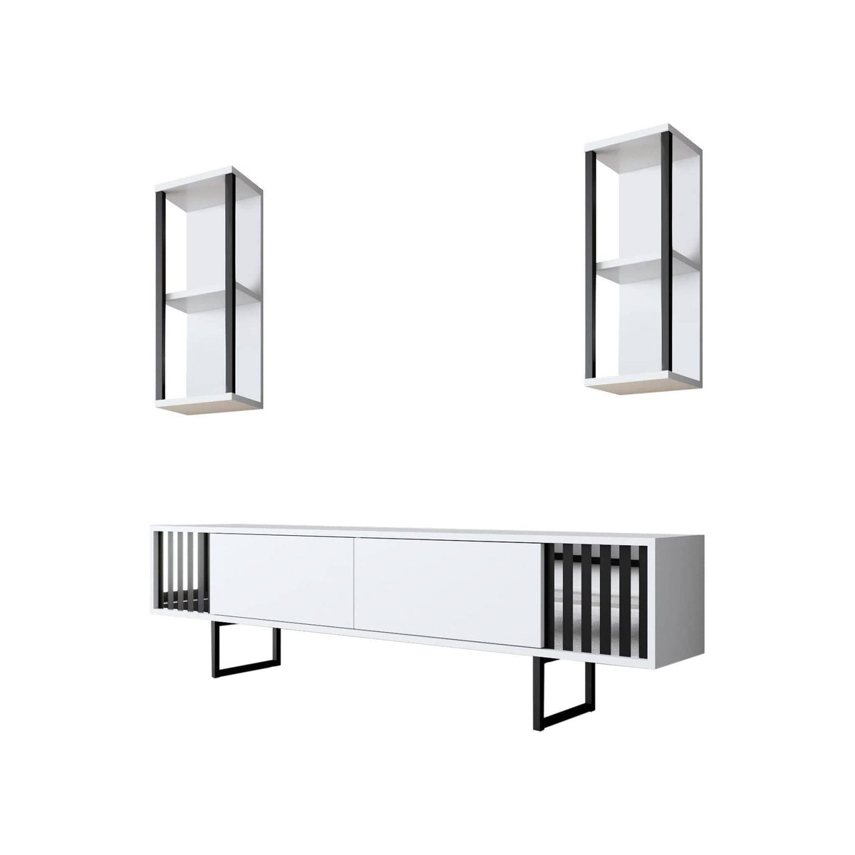 Mobilier living CHROME LINE, alb/negru, PAL melaminat/metal, 3 piese