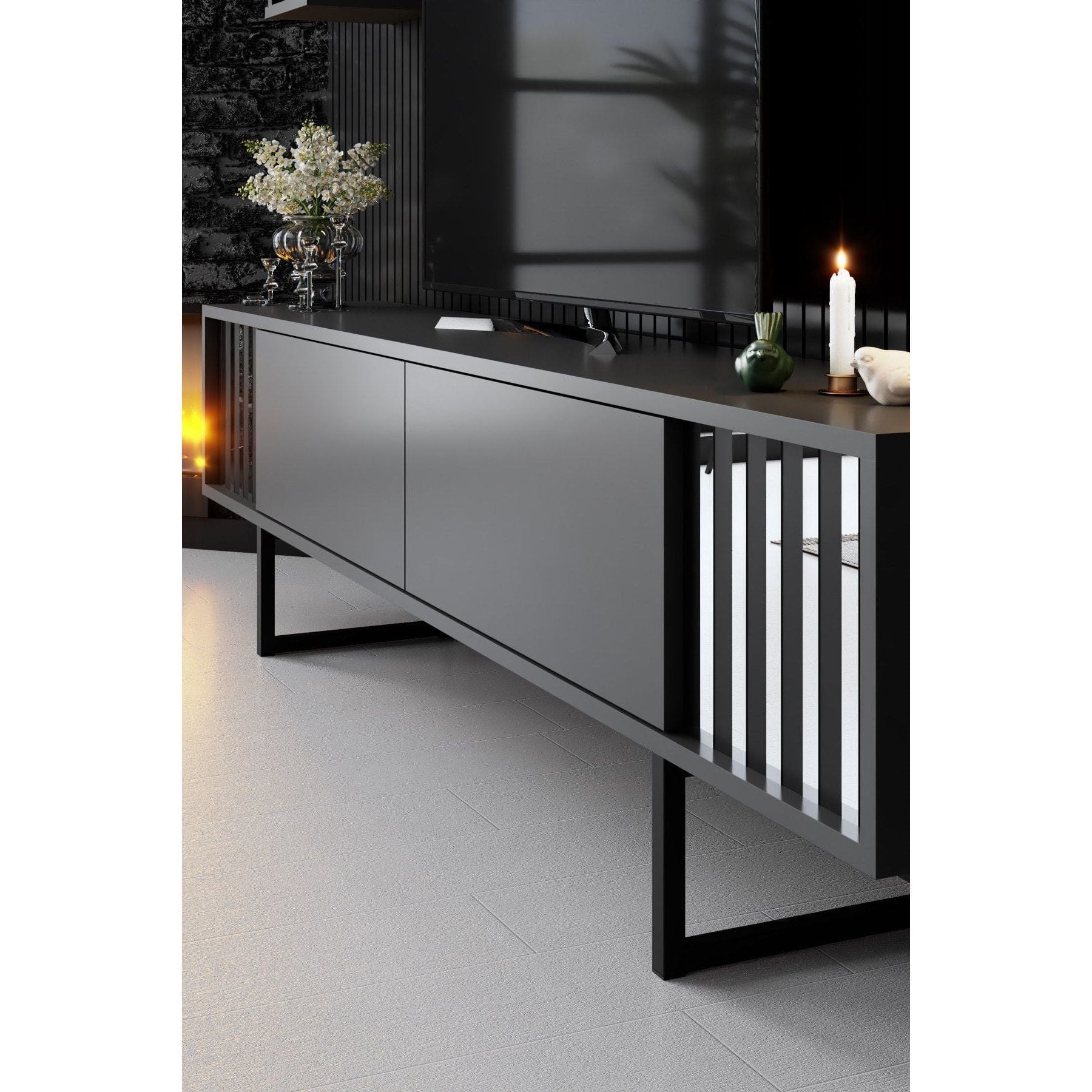 Mobilier living CHROME LINE, gri/negru, PAL melaminat/metal, 3 piese