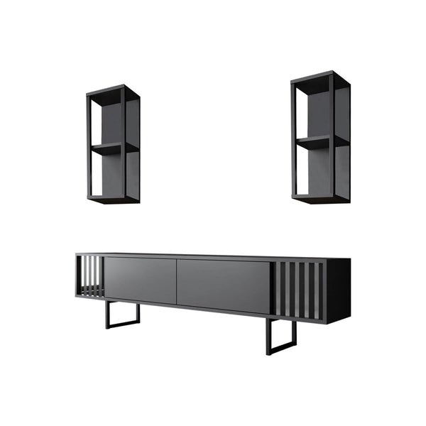 Mobilier living CHROME LINE, gri/negru, PAL melaminat/metal, 3 piese