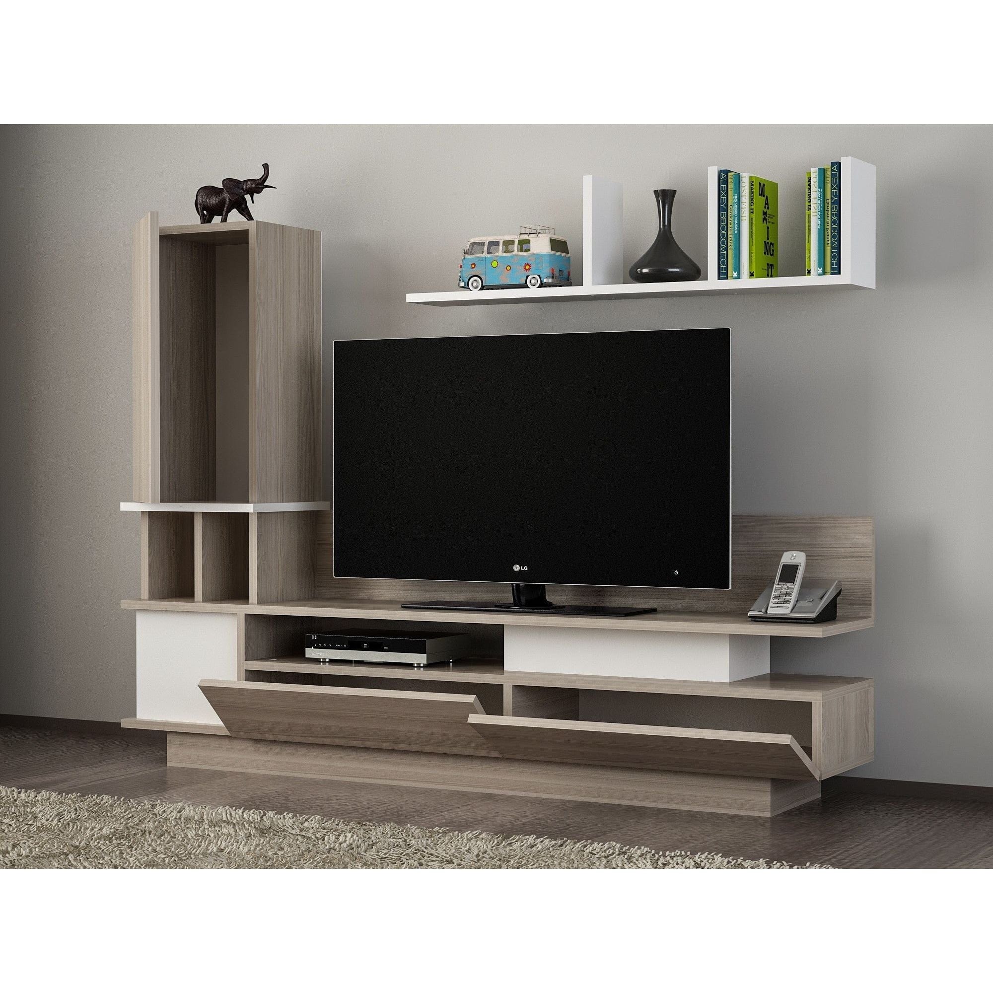 Mobilier living COMO, alb/stejar, PAL melaminat, 4 piese, 149x32x171 cm