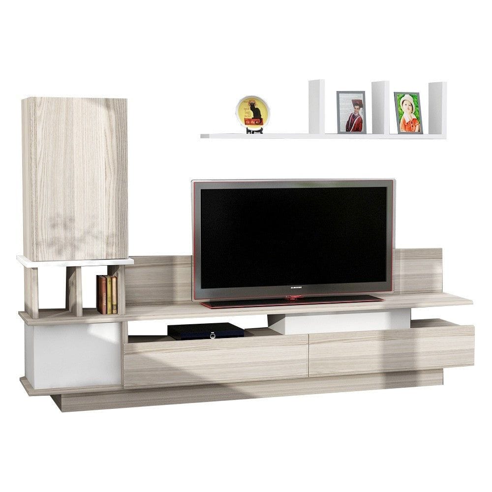 Mobilier living COMO, alb/stejar, PAL melaminat, 4 piese, 149x32x171 cm
