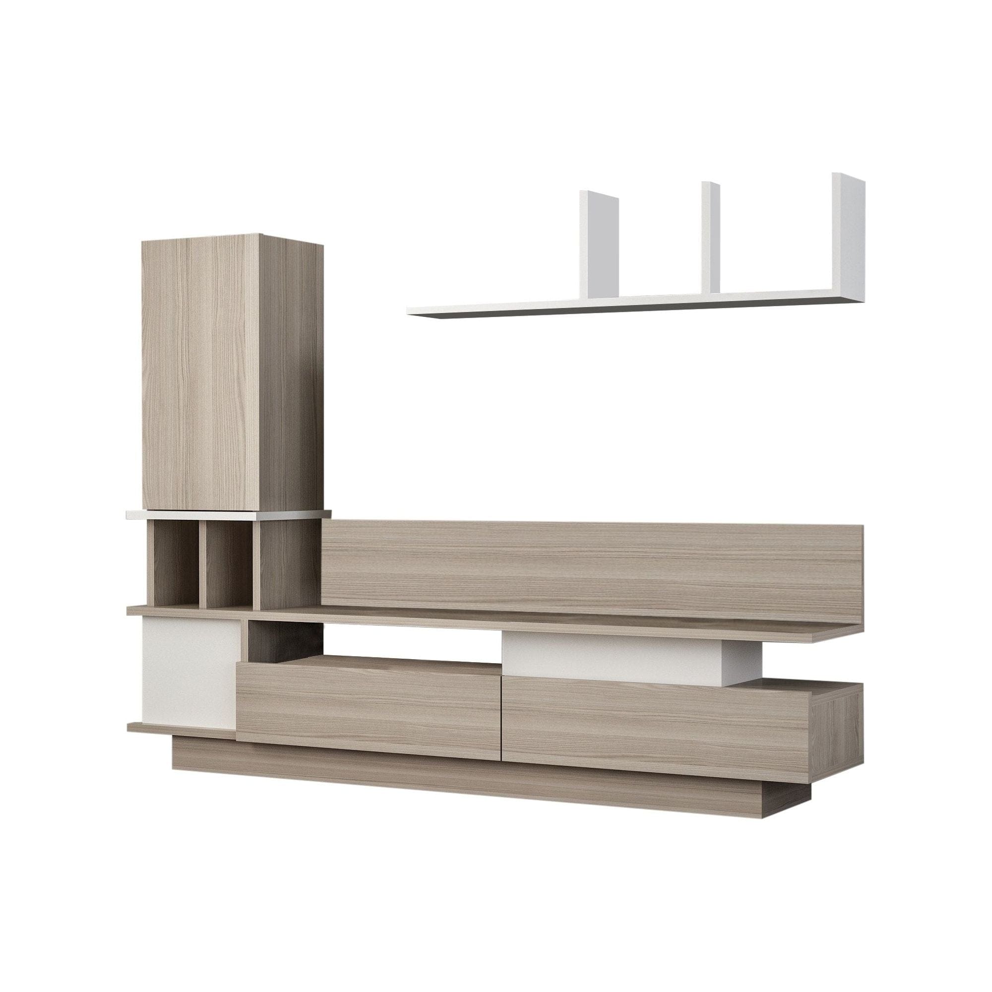 Mobilier living COMO, alb/stejar, PAL melaminat, 4 piese, 149x32x171 cm