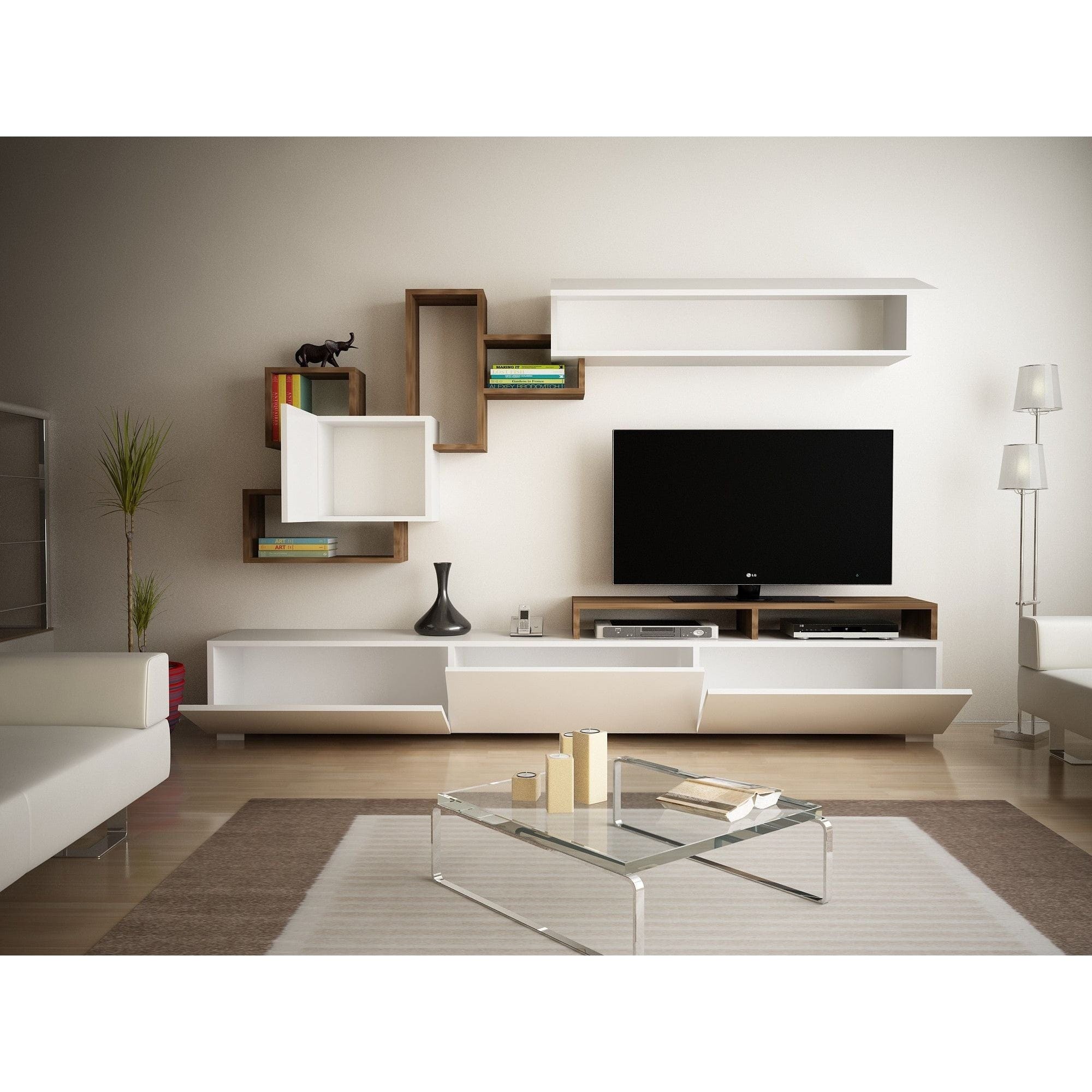 Mobilier living ELIT, alb/nuc, PAL melaminat, 4 piese
