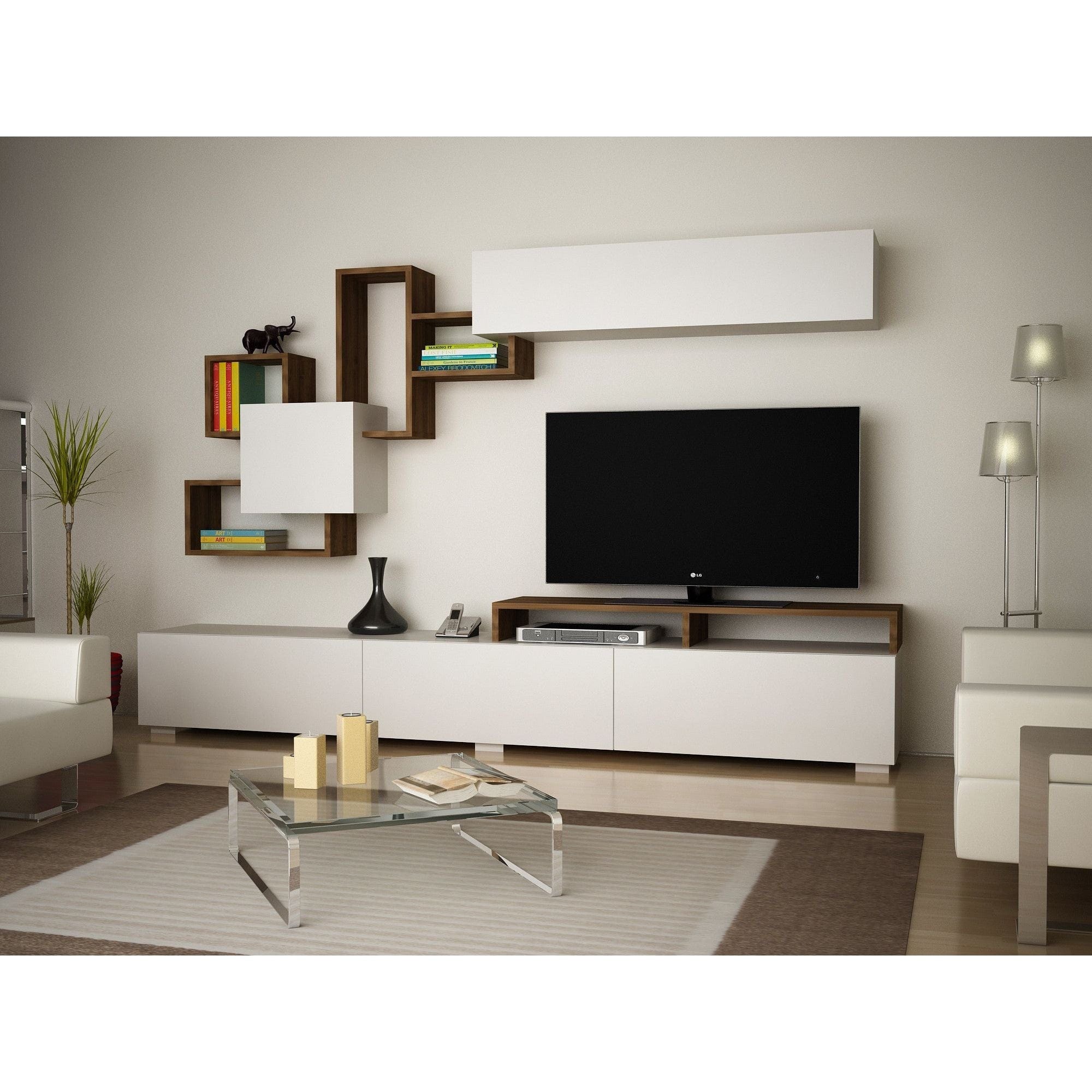 Mobilier living ELIT, alb/nuc, PAL melaminat, 4 piese