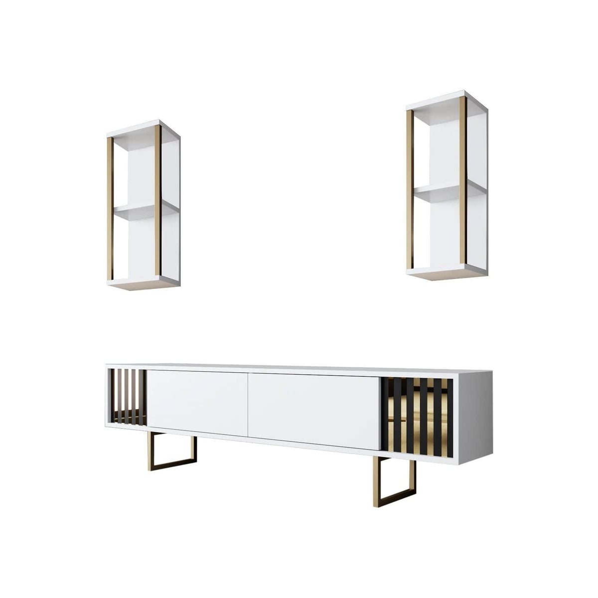 Mobilier living GOLD LINE, alb/auriu, PAL melaminat/metal, 3 piese