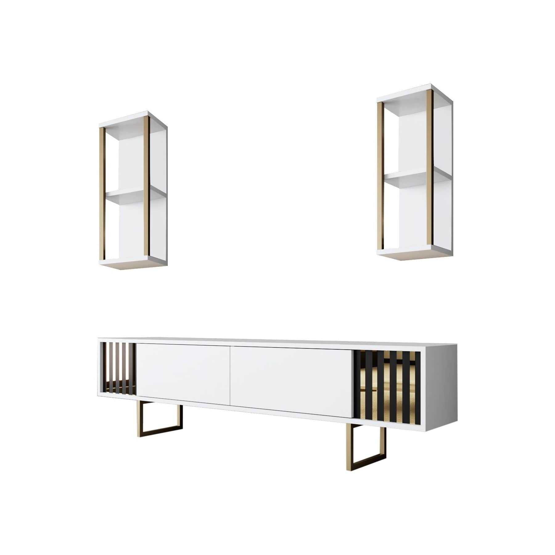 Mobilier living GOLD LINE, alb/auriu, PAL melaminat/metal, 3 piese