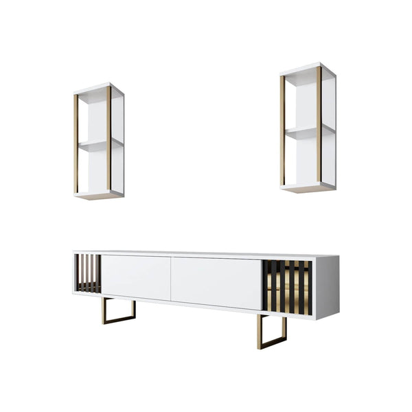 Mobilier living GOLD LINE, alb/auriu, PAL melaminat/metal, 3 piese
