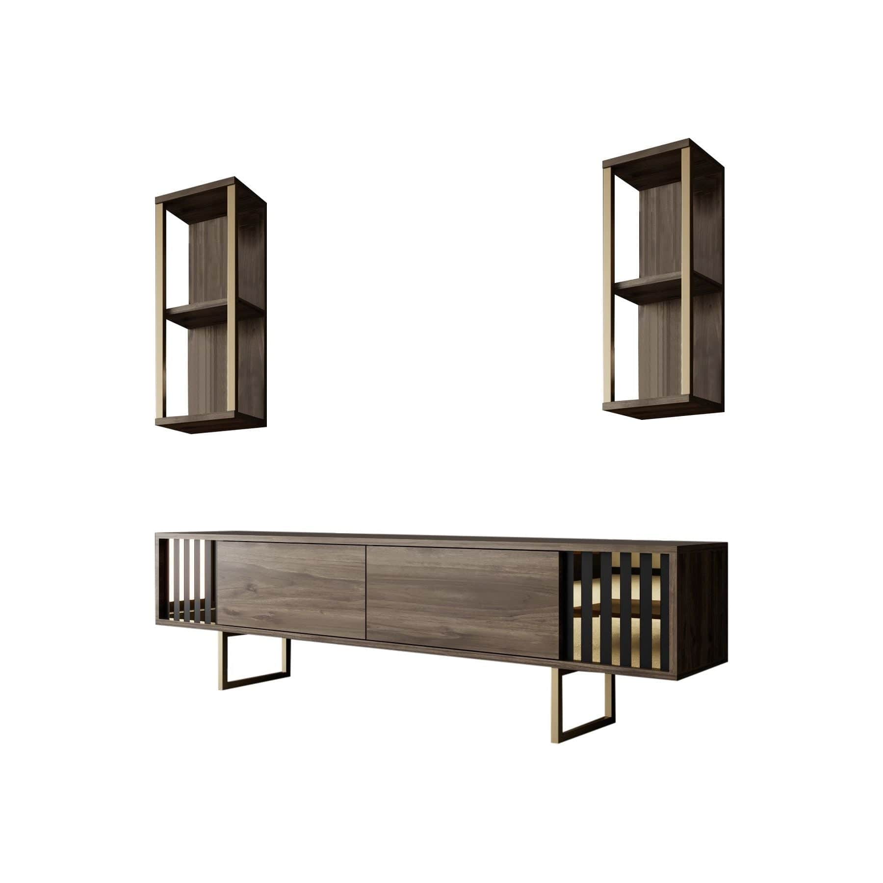 Mobilier living GOLD LINE, nuc/auriu, PAL melaminat/metal, 3 piese
