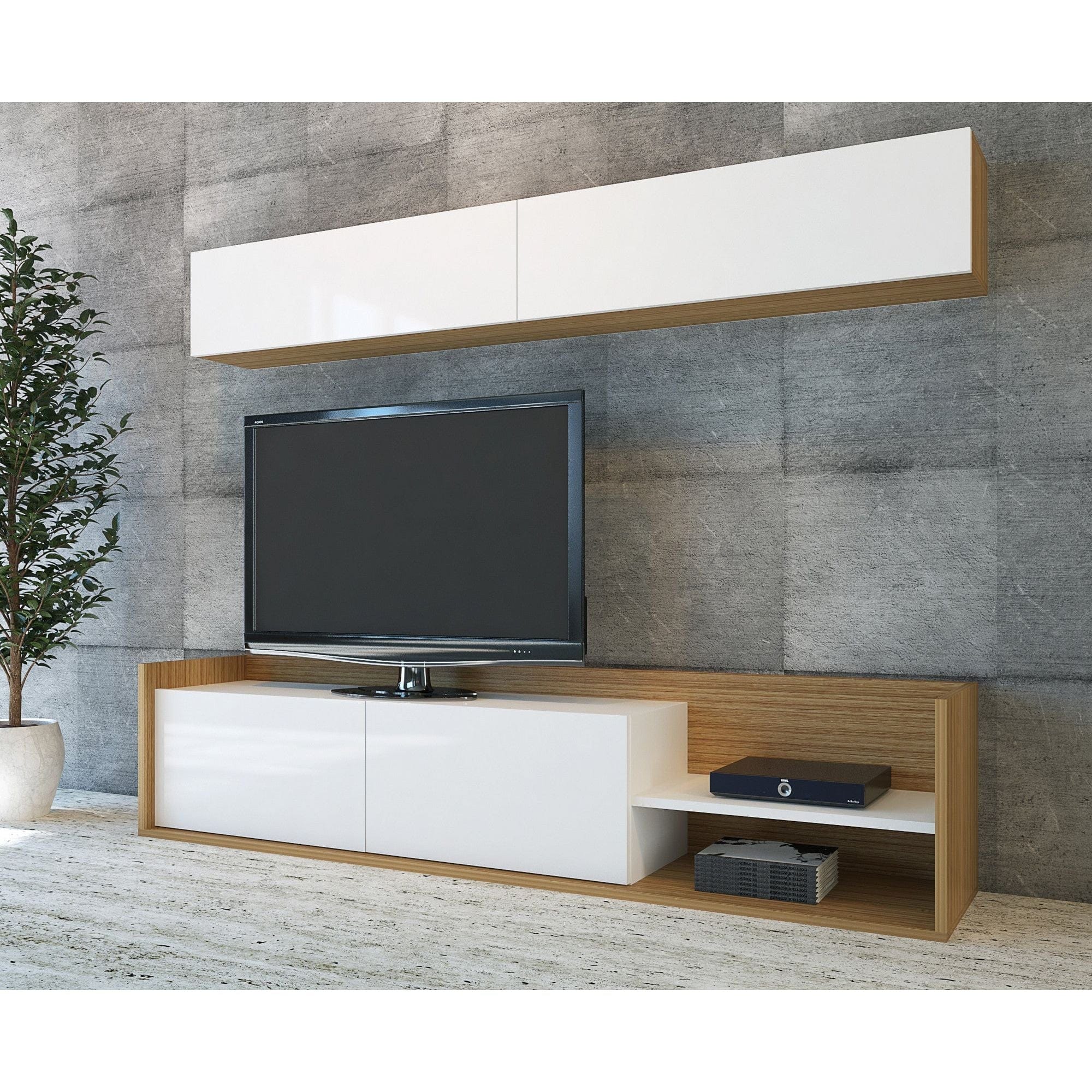 Mobilier living KALE, alb/stejar, PAL melaminat, 2 piese