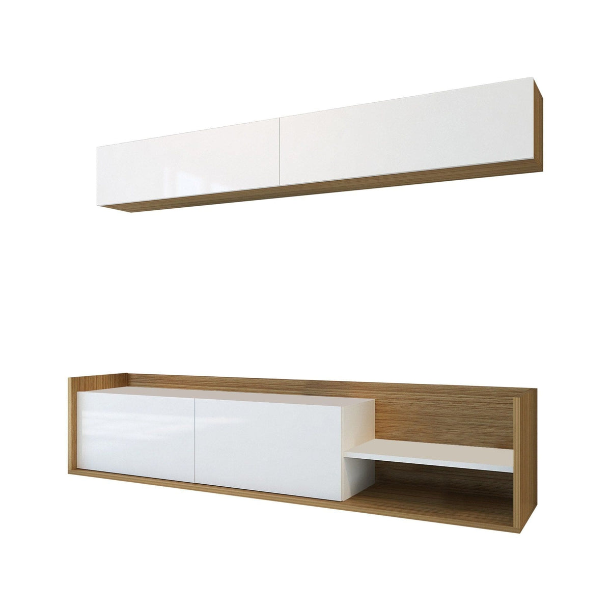 Mobilier living KALE, alb/stejar, PAL melaminat, 2 piese