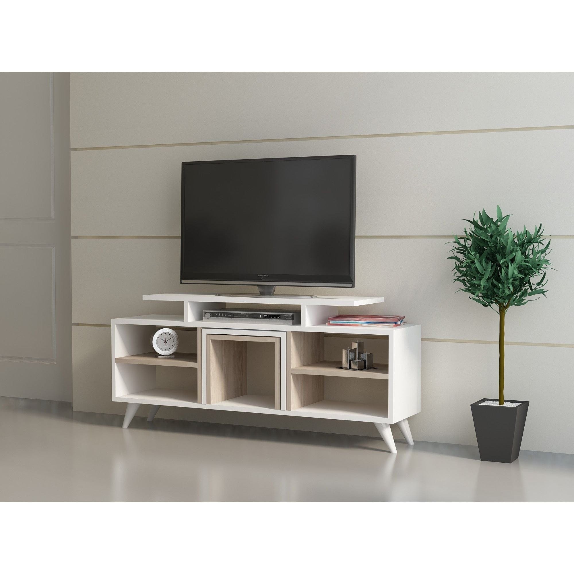 Mobilier living KUTAY, alb/stejar, PAL melaminat, 3 piese, 120x30x57 cm