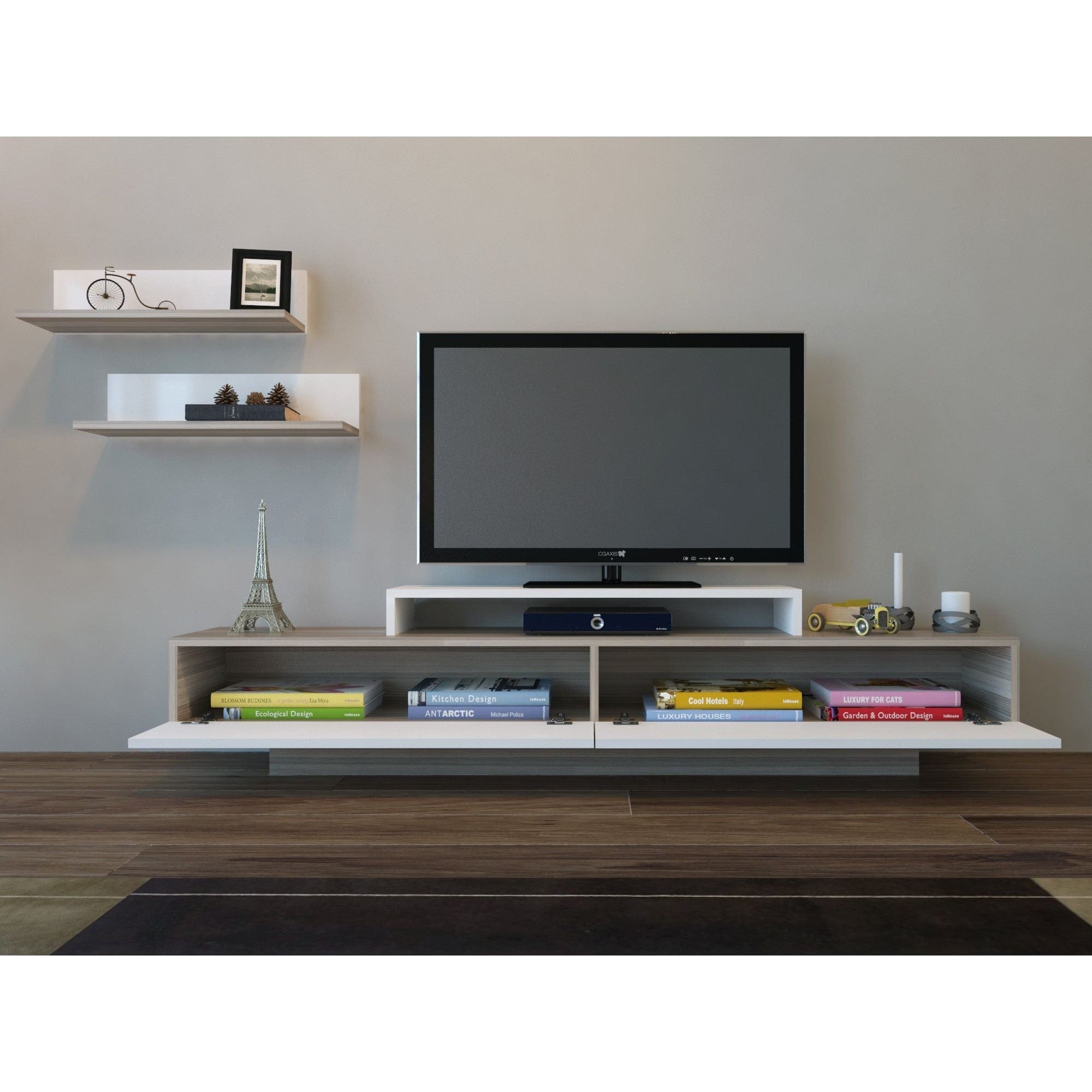 Mobilier living LUSI, alb/stejar, PAL melaminat, 3 piese