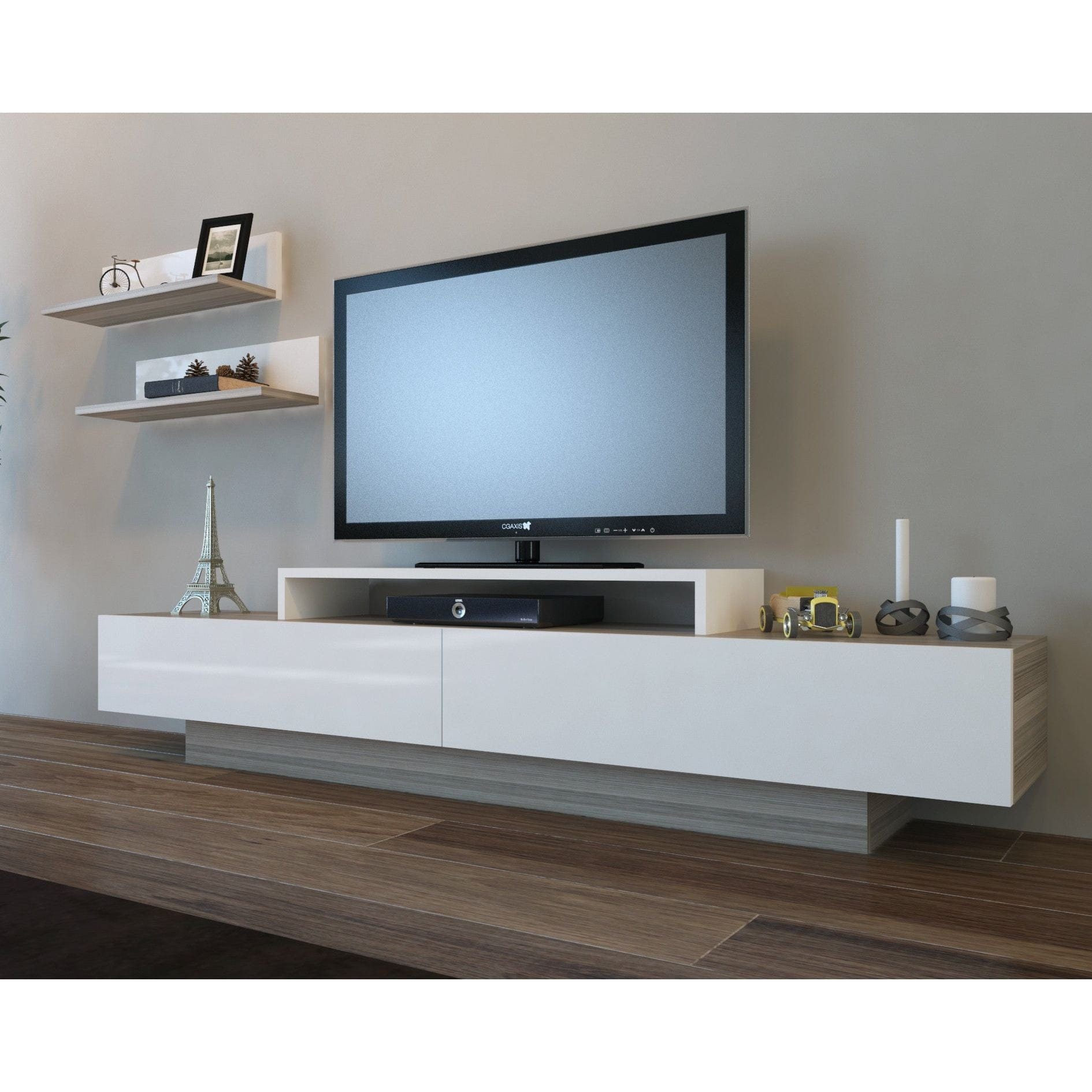 Mobilier living LUSI, alb/stejar, PAL melaminat, 3 piese