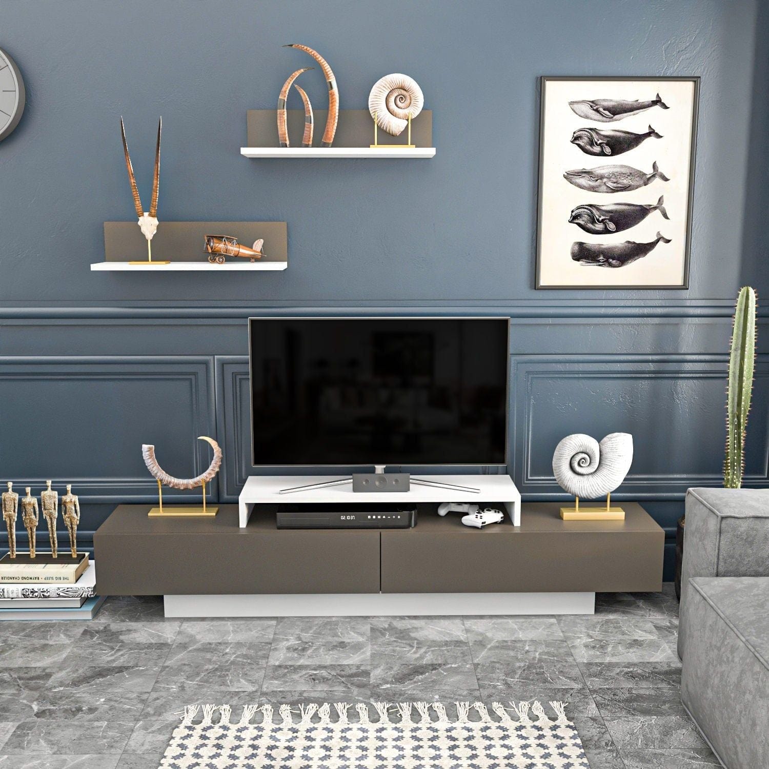 Mobilier living LUSI, maro/alb, PAL melaminat, 3 piese