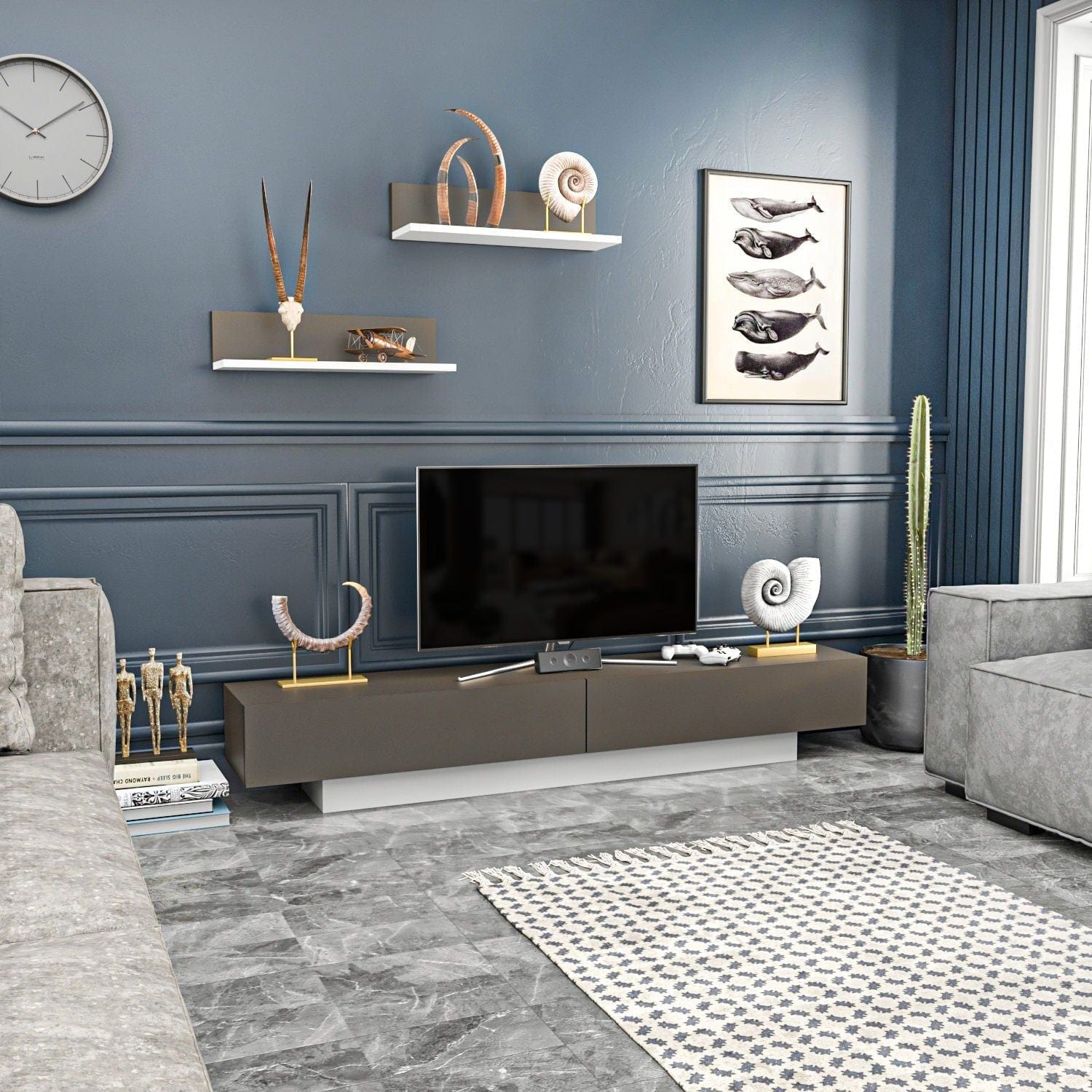 Mobilier living LUSI, maro/alb, PAL melaminat, 3 piese