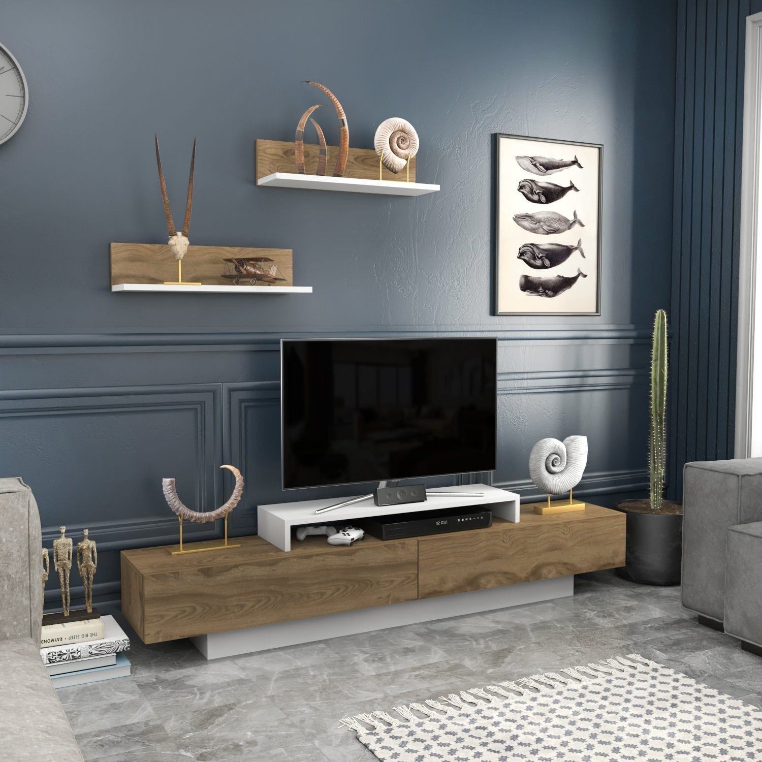 Mobilier living LUSI, stejar inchis/alb, PAL melaminat, 3 piese