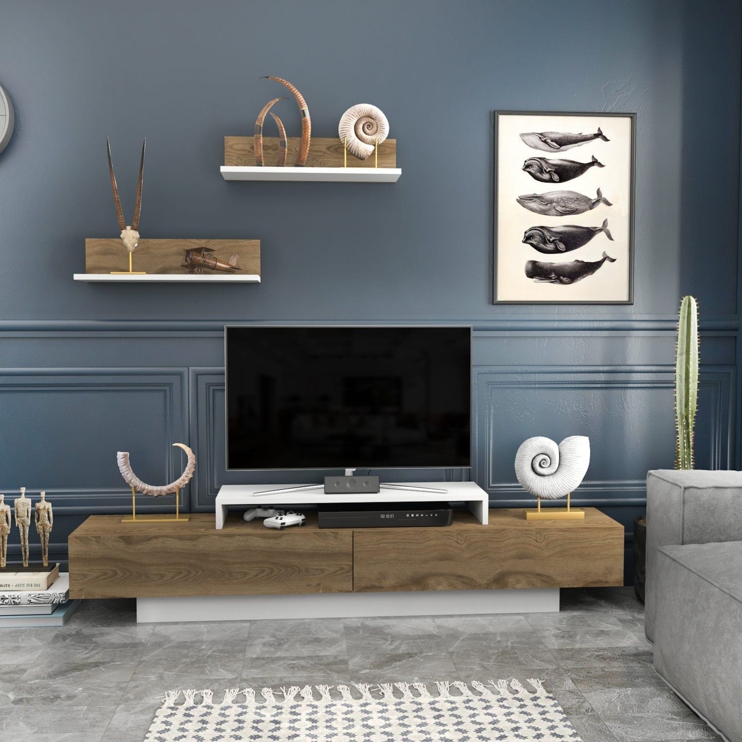 Mobilier living LUSI, stejar inchis/alb, PAL melaminat, 3 piese