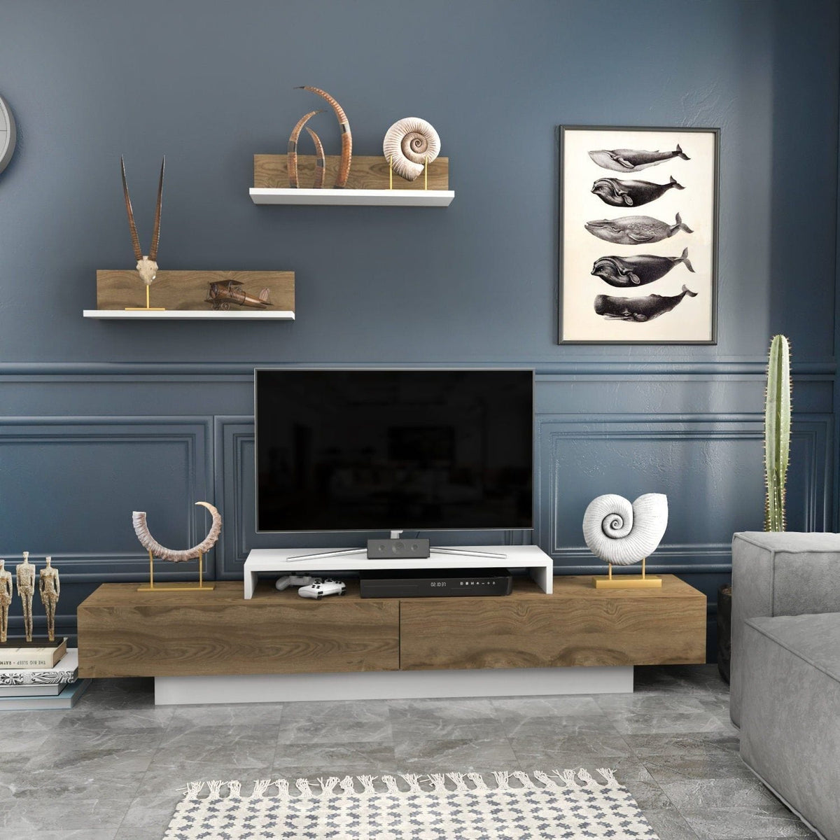 Mobilier living LUSI, stejar inchis/alb, PAL melaminat, 3 piese