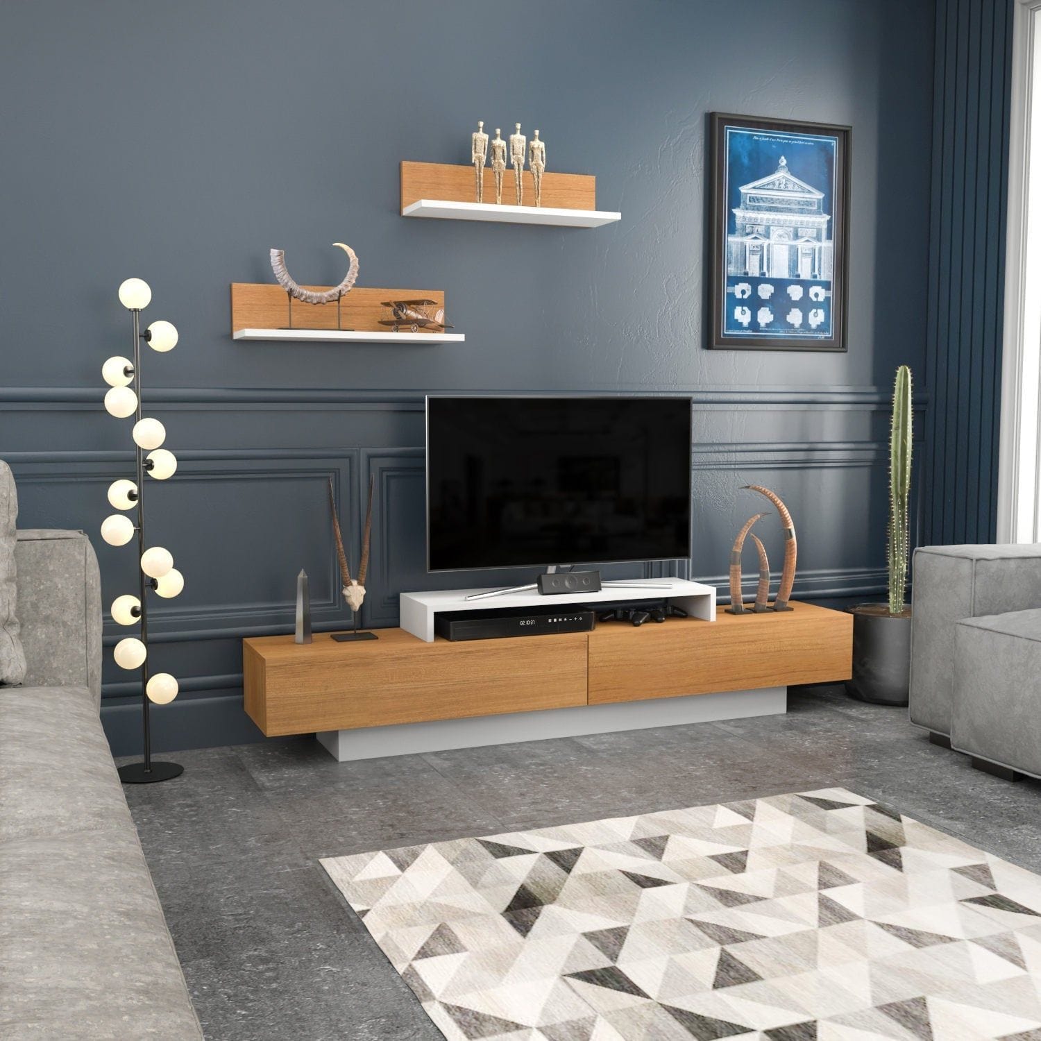 Mobilier living LUSI, stejar miere/alb, PAL melaminat, 3 piese