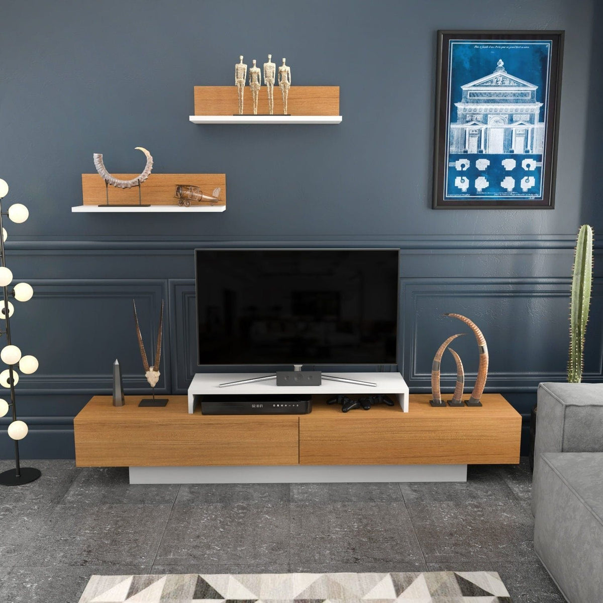 Mobilier living LUSI, stejar miere/alb, PAL melaminat, 3 piese