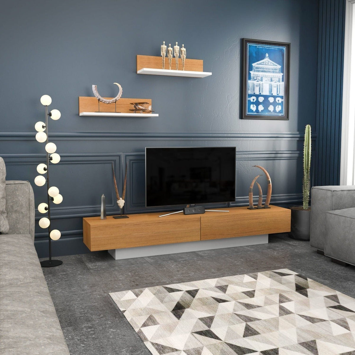 Mobilier living LUSI, stejar miere/alb, PAL melaminat, 3 piese