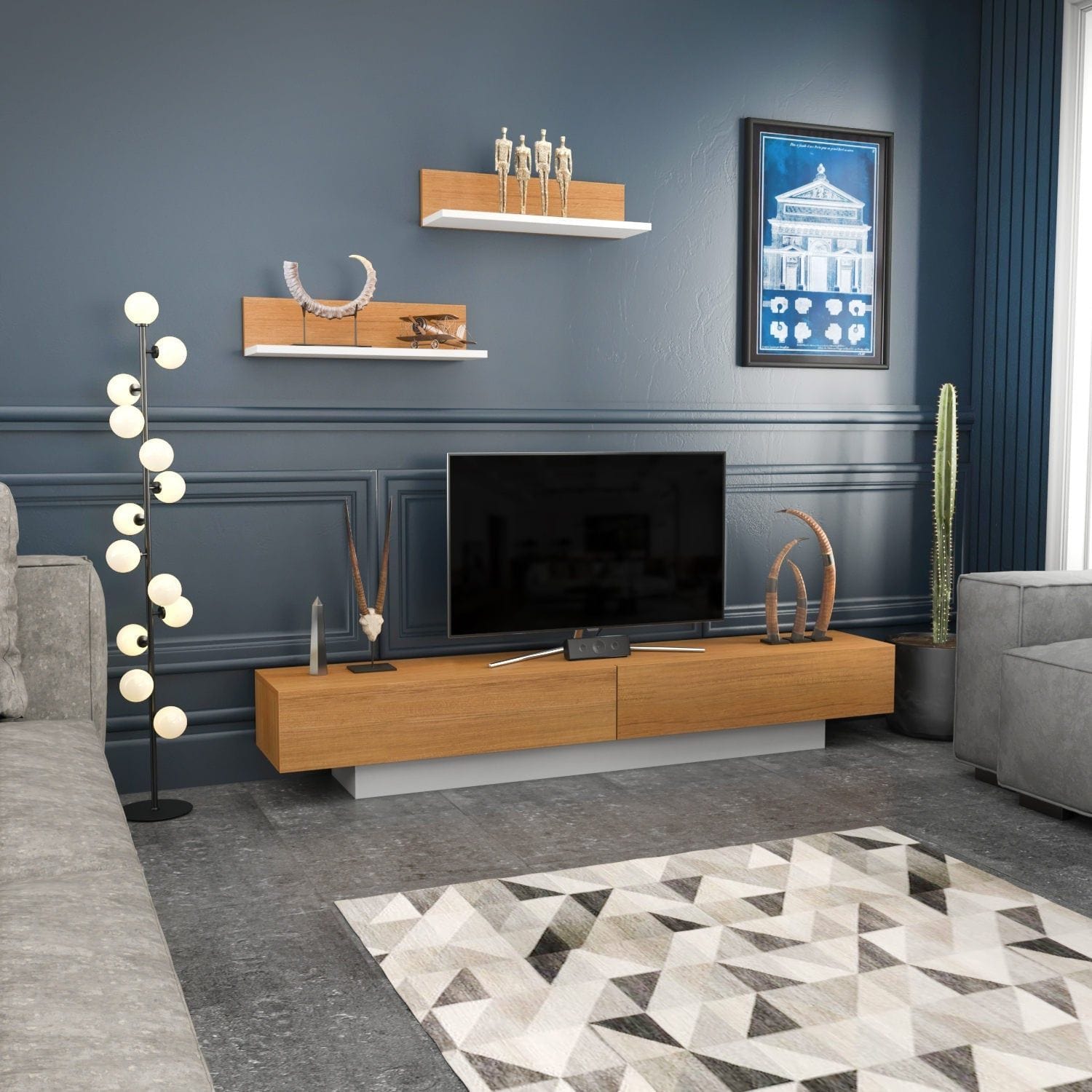 Mobilier living LUSI, stejar miere/alb, PAL melaminat, 3 piese